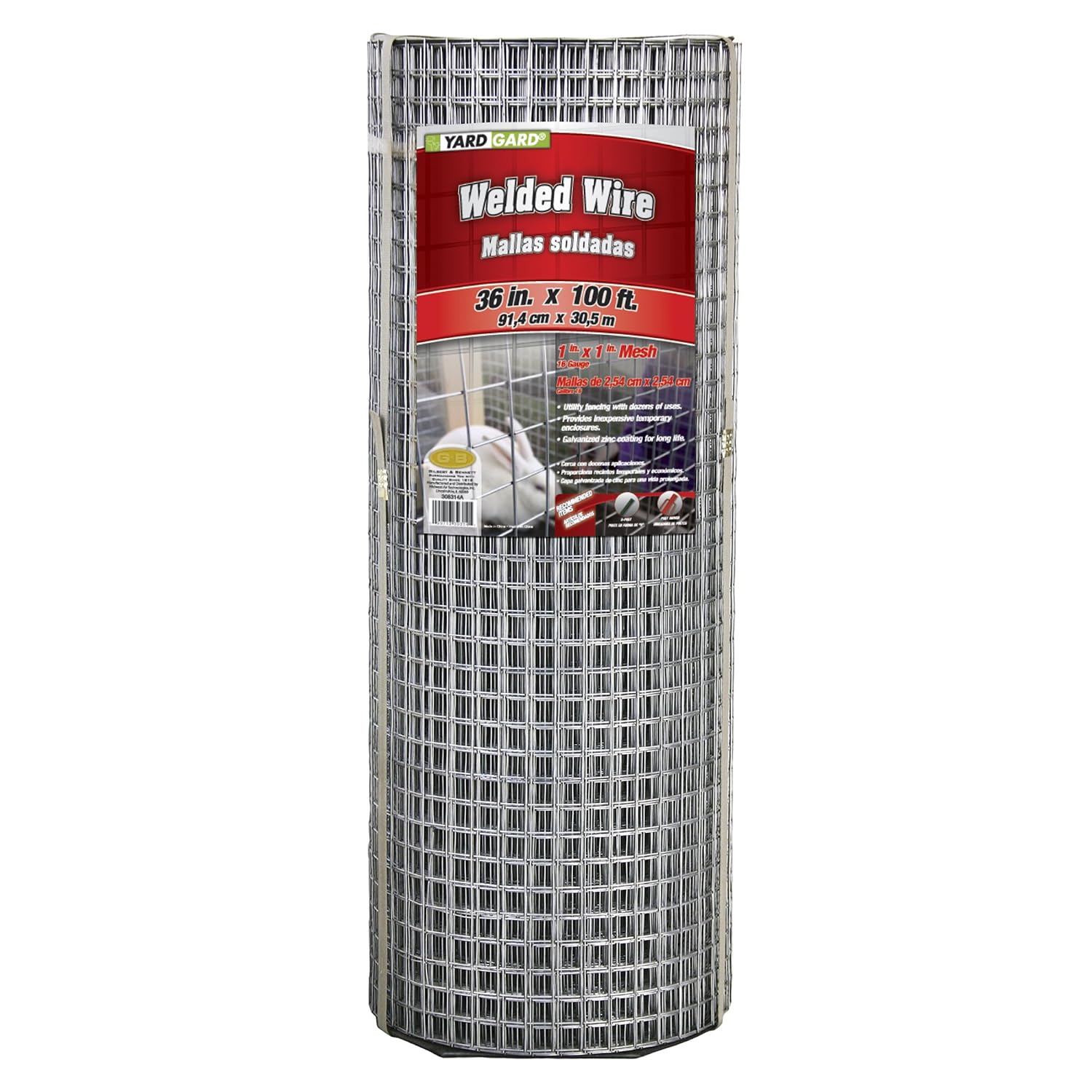 YARDGARD 1 in. Mesh Welded Wire Fence Roll, 36 in. x 100 ft., 16 Gauge Galvanized Steel Wire Fence for Rabbit Fence, Cage Wire, Chicken Wire Alternative, Garden Fence and Small Animal Enclosures