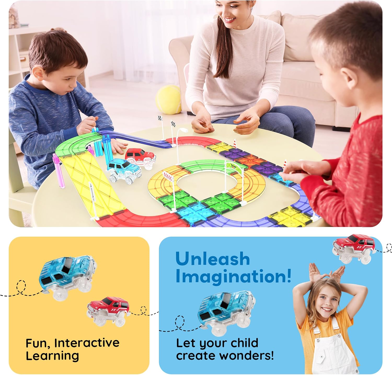 PicassoTiles Race Track Add-On Railway Magnetic Tiles STEM Construction Toy