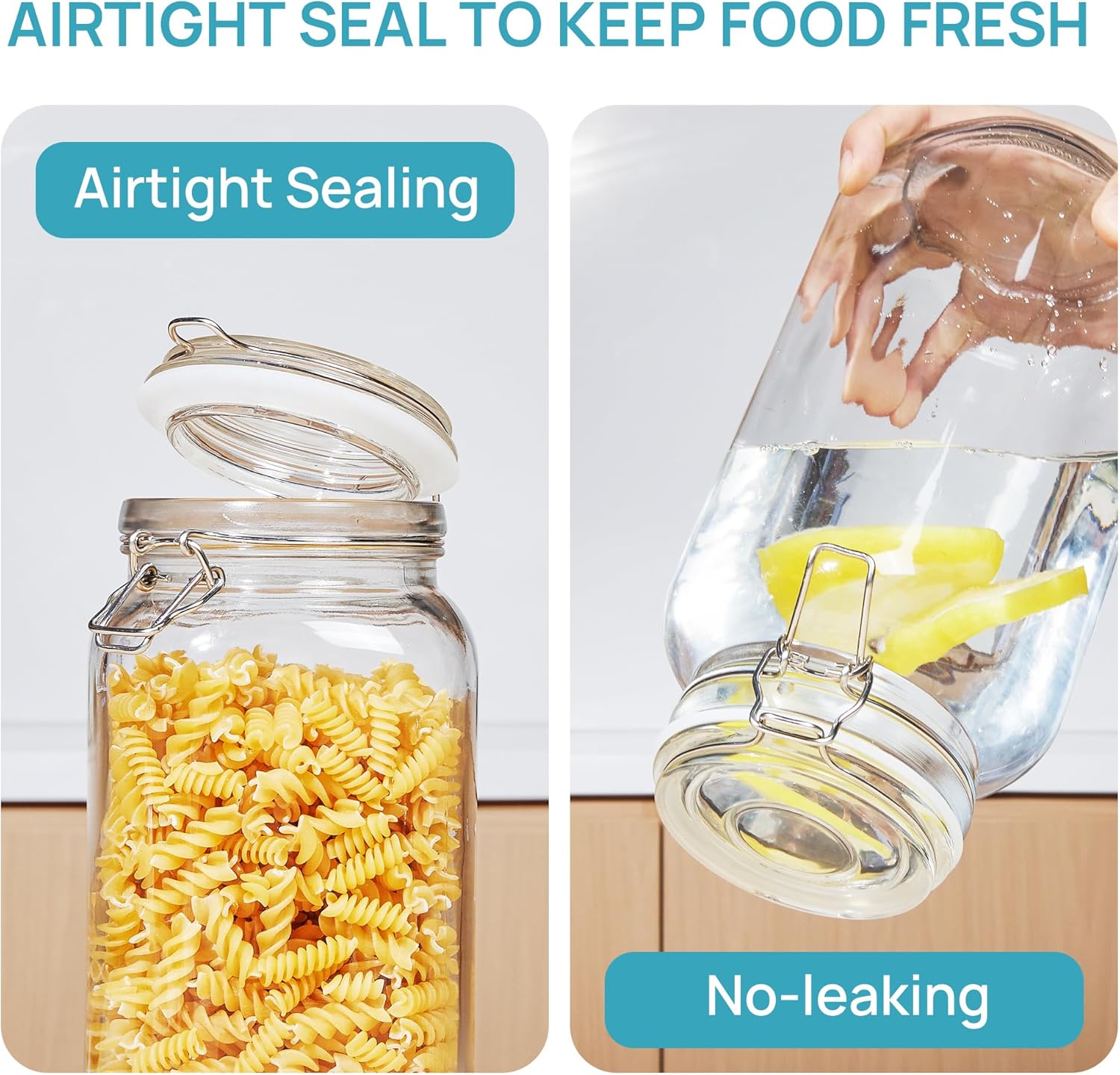Vtopmart 78oz Glass Food Storage Jars with Airtight Clamp Lids, 3 Pack