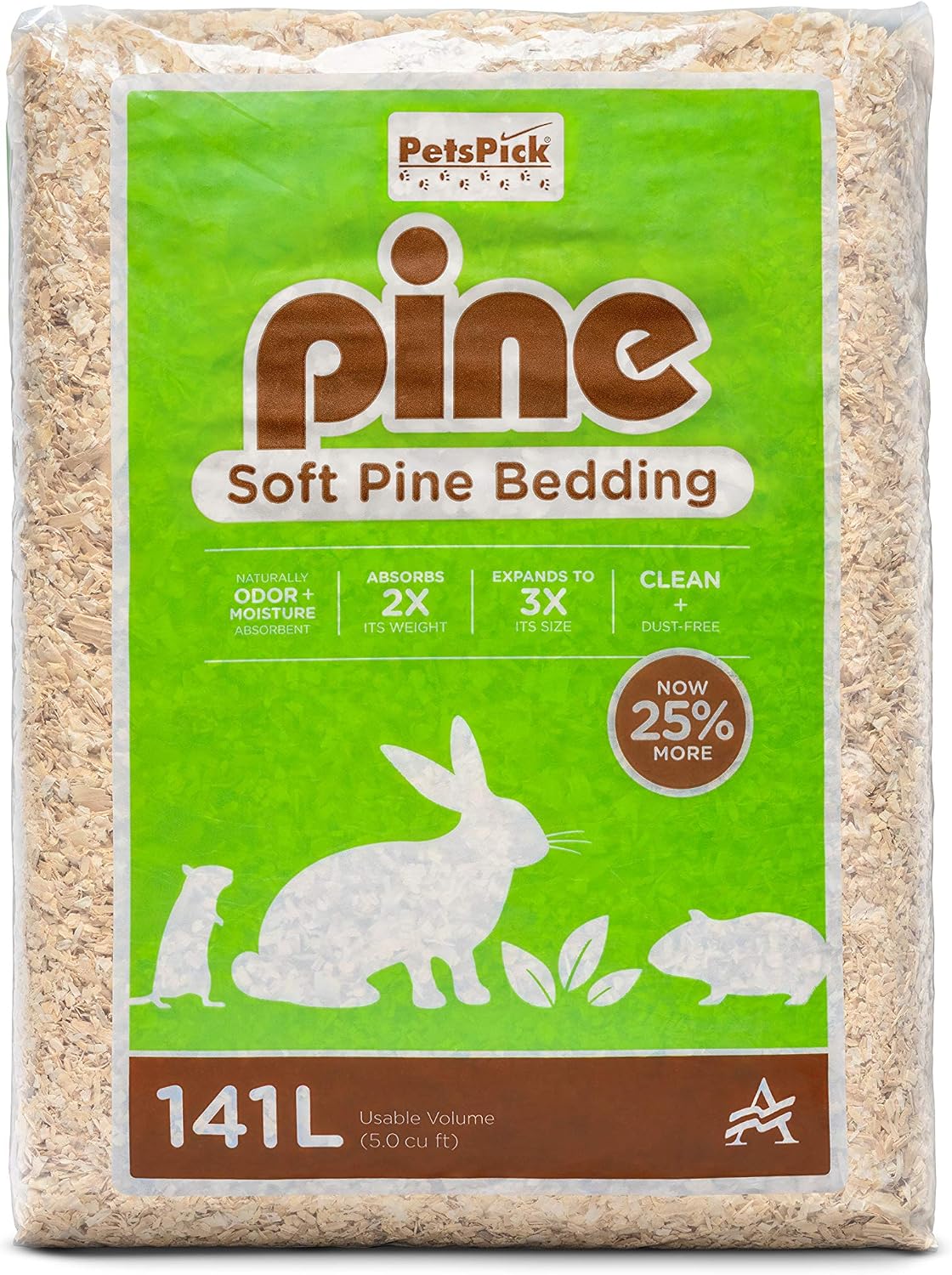 PETSPICK Pine Wood Bedding for Small Pets, Cages and Animal Habitats, 141 L | Pine bedding is sized for small pets and animal habitats; 141 L package supports cage and enclosure maintenance.