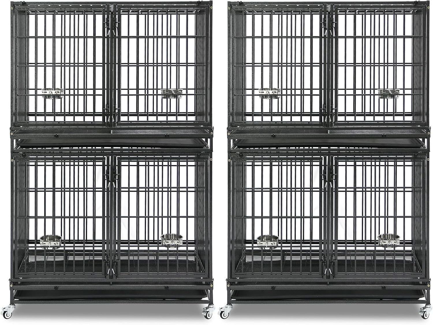 Homey Pet Taller 43" Heavy Duty Double Dog Crates with Divider & Dual Door | Drop Cage for Dogs with Lockable Wheels, Bowls, Removable Tray, Top Access, Ideal for Small to Medium & Large Dogs, Breeders