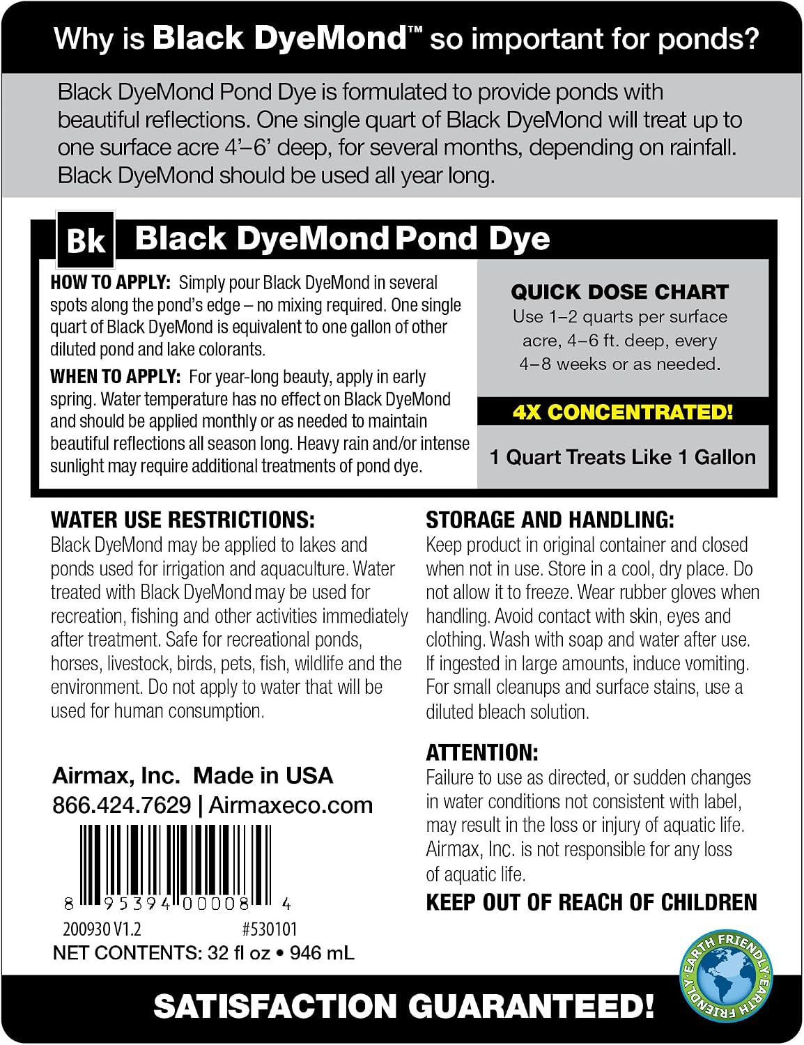 Airmax Pond Dye Plus, Nature's Blue Pond & Lake Water Colorant, 1 Gallon | Natural beneficial bacteria clarifier shades plants and algae from sunlight; fish and livestock safe