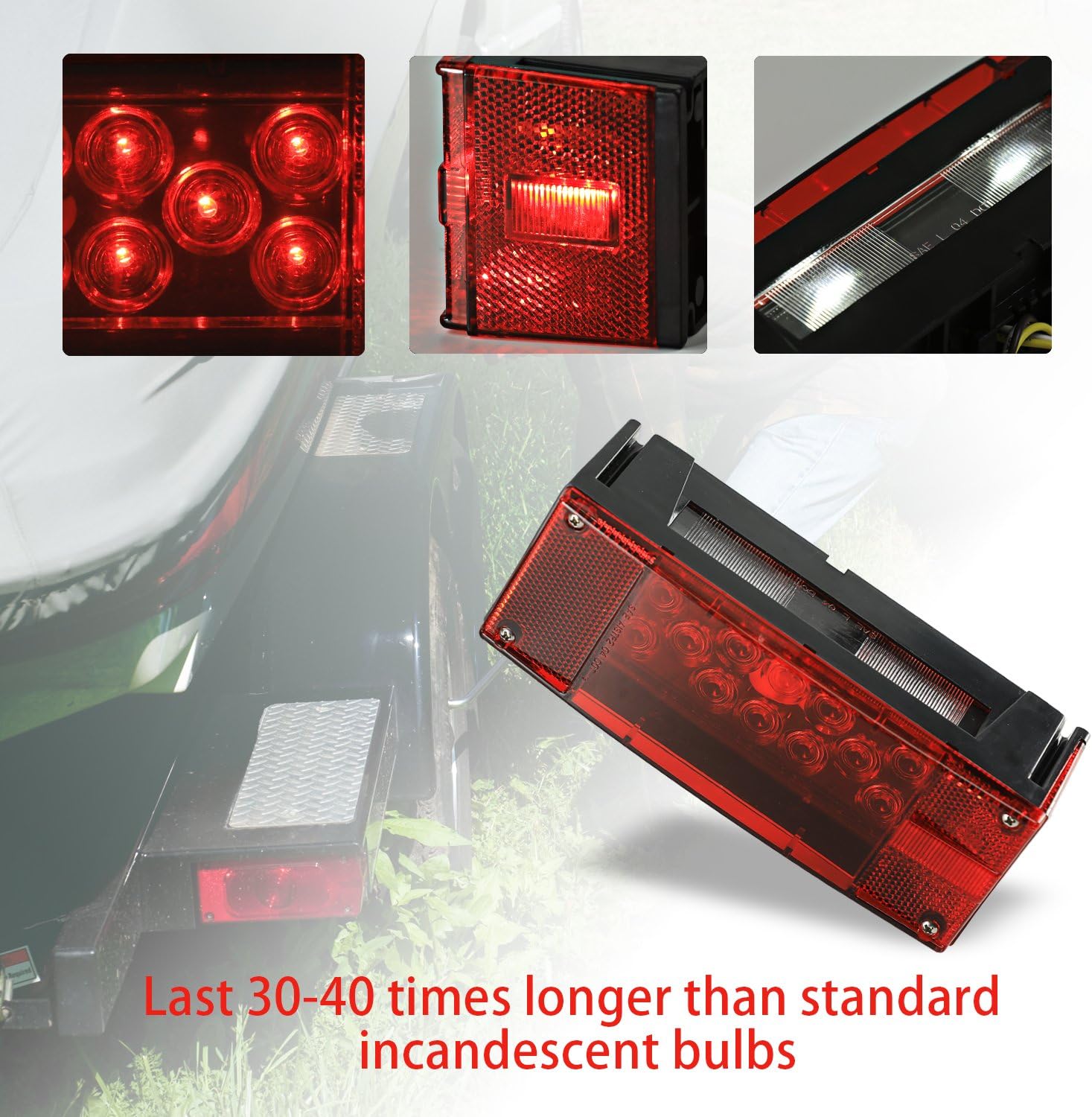 Wellmax LED Boat Trailer Lights, Submersible Marine Waterproof Tail Lights | 12V Tail & Turn Signal, DOT Compliant, Sealed Acrylic Lens