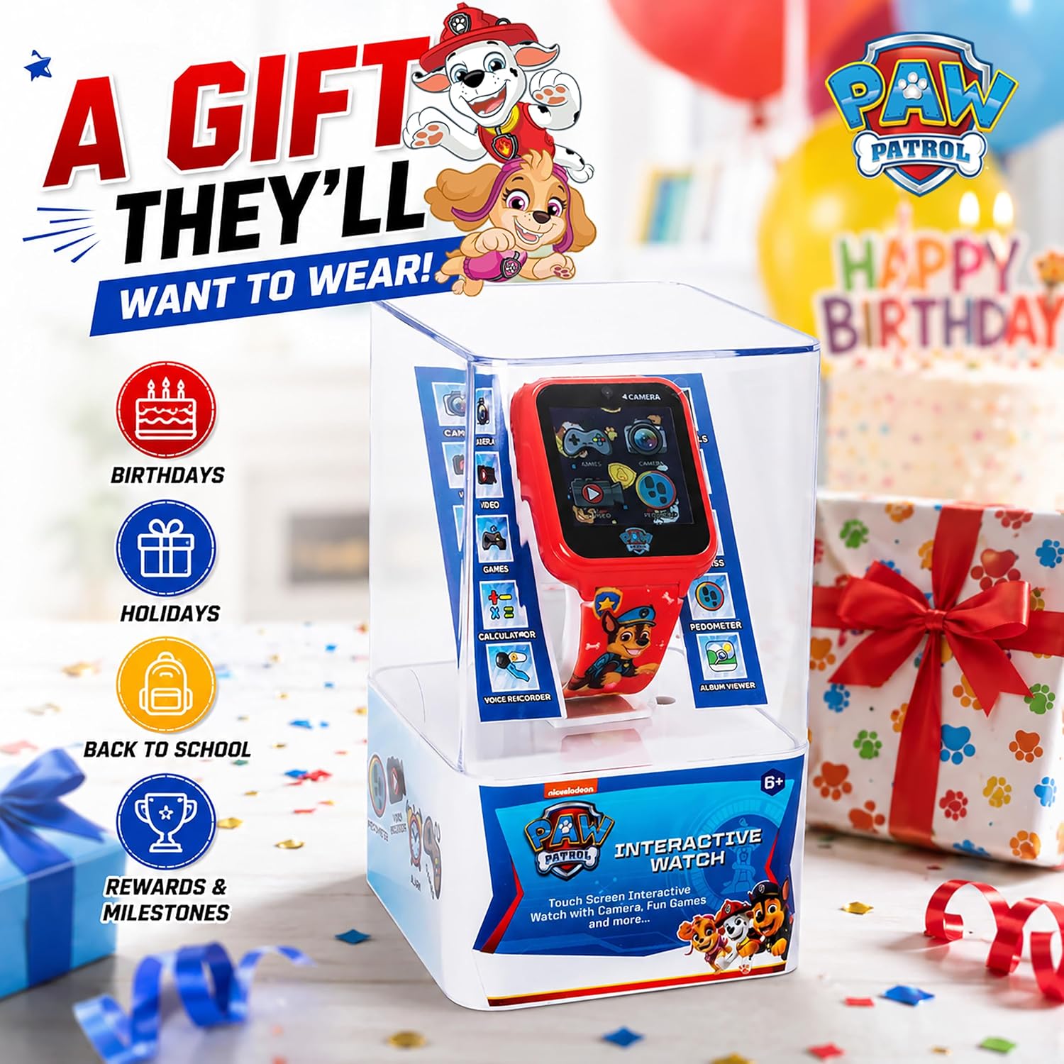 Accutime Paw Patrol Smart Watch with Camera for Kids and Toddlers - Interactive Smartwatch for Boys & Girls Featuring Games, Voice Recorder