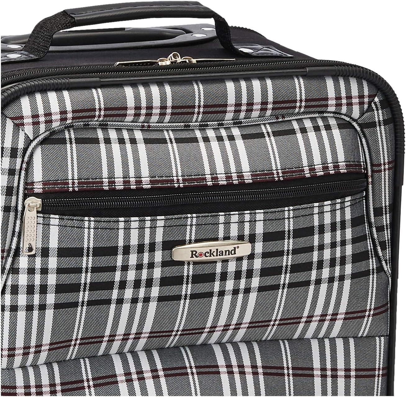 Rockland Fashion Softside Upright Luggage Set,Expandable, Telescopic Handle, Wheel, Black Dot, 2-Piece (14/19)