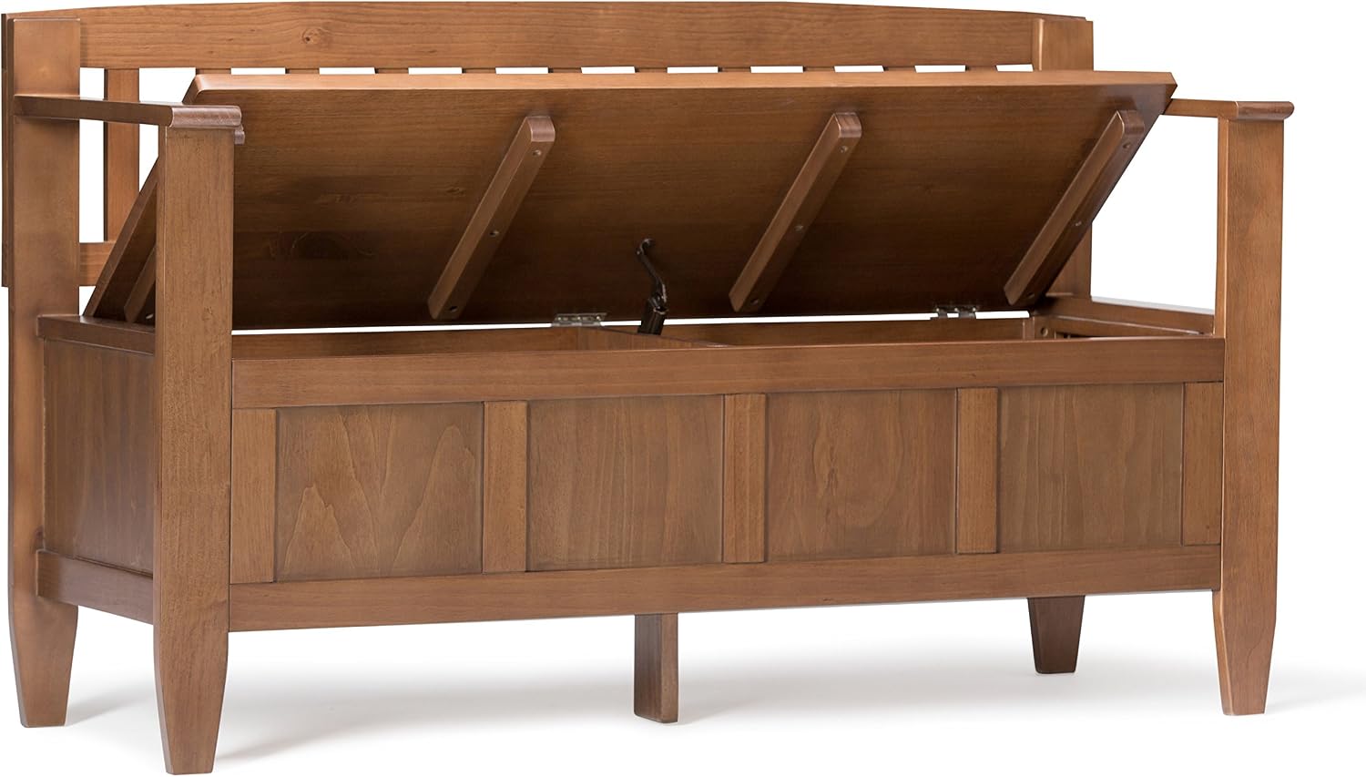 SIMPLIHOME Connaught 30" Wide Solid Wood Storage Bench in Chestnut Brown | Contemporary entryway bench with lift-up lid and hidden storage; mudroom, hallway, foyer, or shoe bench.