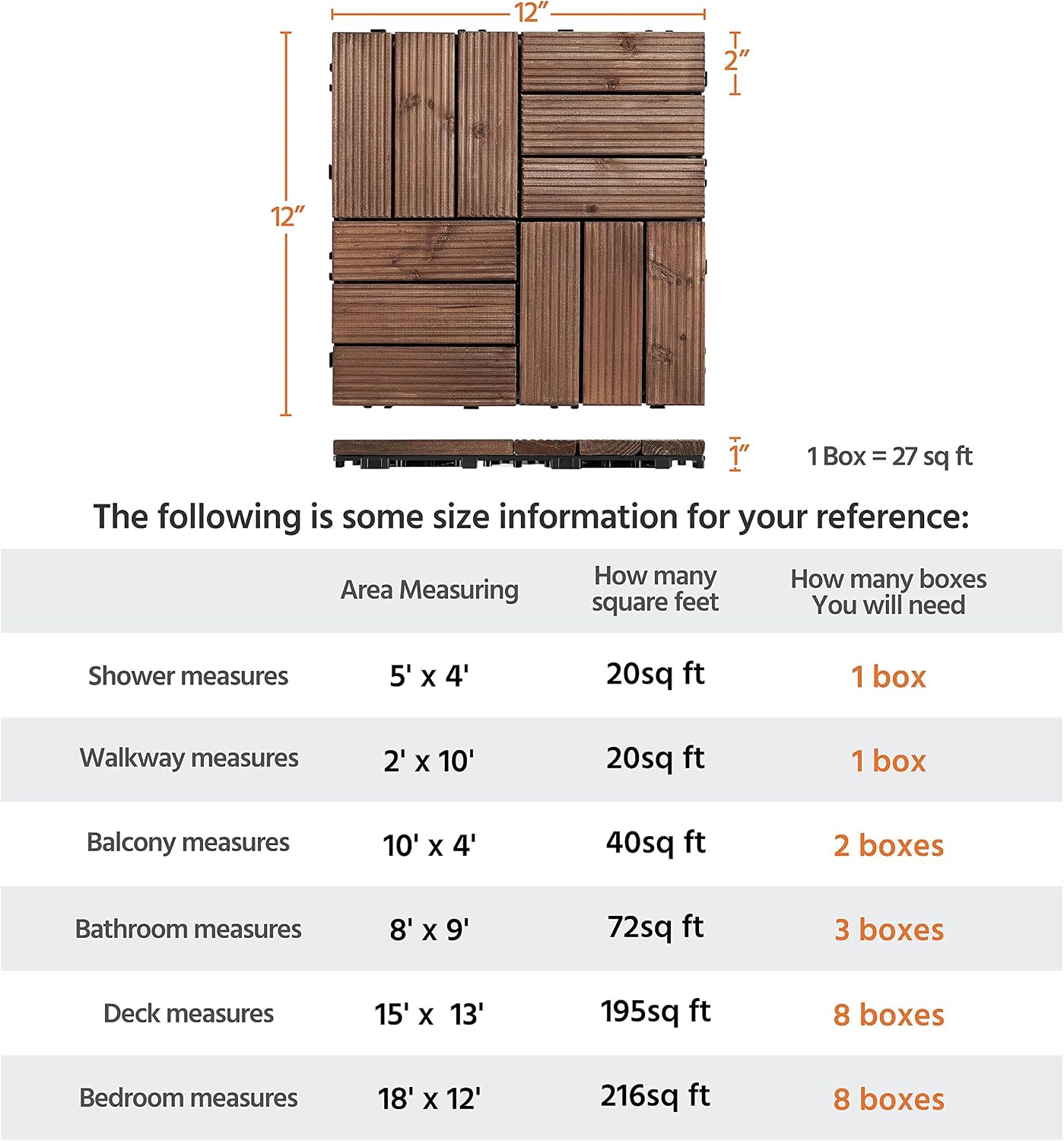 Topeakmart 27PCS Interlocking Deck Tiles 12x12 Patio Flooring, Brown