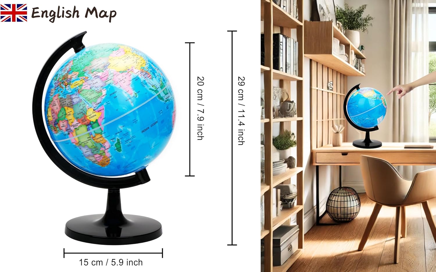 EXERZ 8" World Globe - Political Map Educational Earth Globe - English