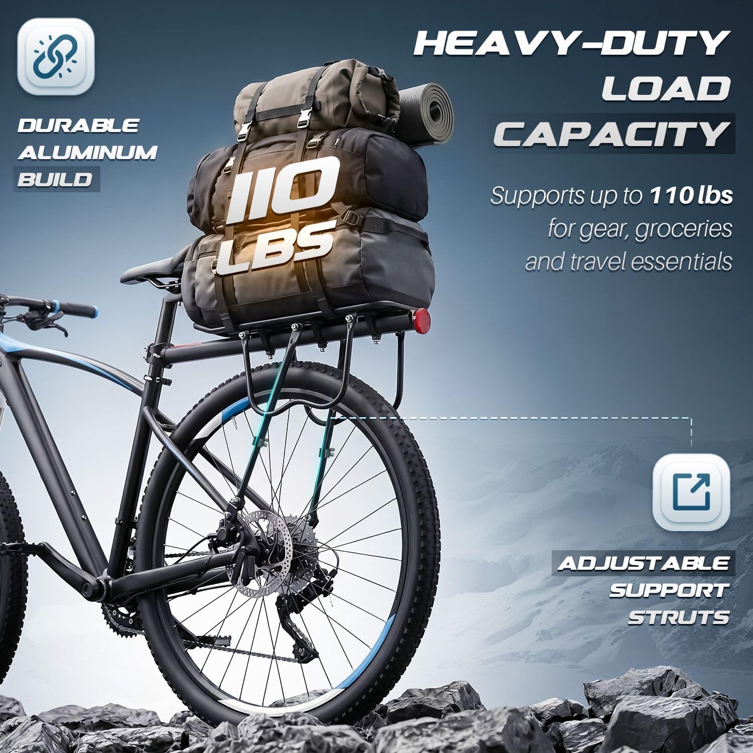 Flexzion Bike Rear Rack Mount - Bicycle Back Seat Pannier Luggage Backpack Cargo Basket Carrier Rack Adjustable Aluminum Alloy for Road MTB Mountain