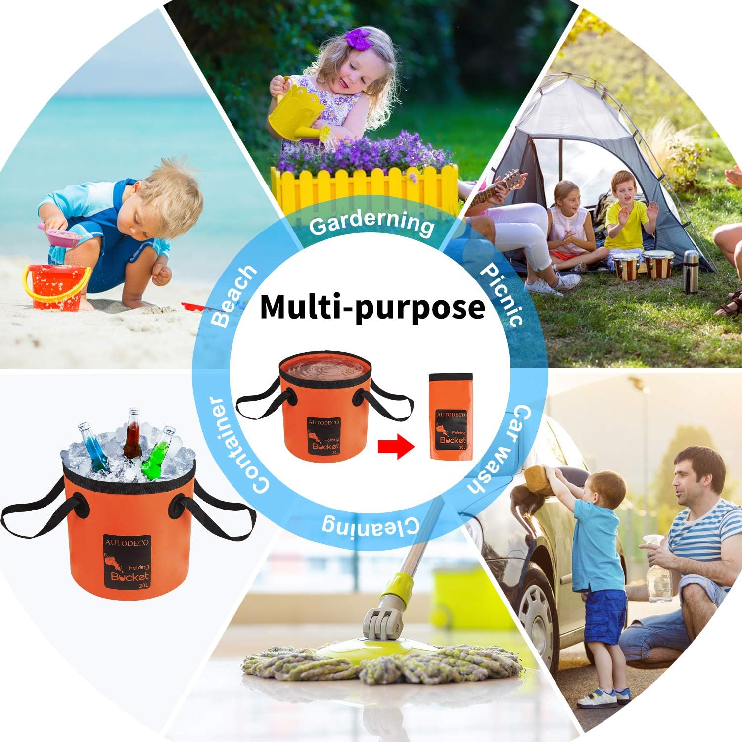 Collapsible Bucket 5 Gallon Container Folding Water Bucket Portable Wash Basin 20L