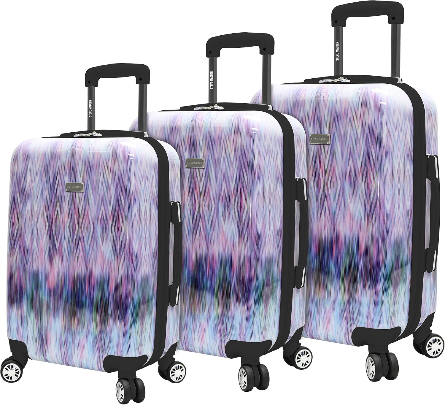 Steve Madden Luggage Collection - 3 Piece Hardside Lightweight Spinner Suitcase Set - Travel Set includes 20 Inch Carry On, 24 inch and 28 Inch Checked Suitcases (Diamond)