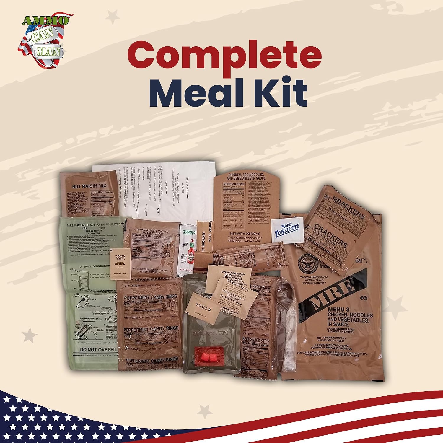 U.S. Military MRE 12-Pack, Flameless Heaters, Freeze Dried, 2023 Inspection | Genuine Military MRE with Flameless Heaters, Entree & Side Dishes