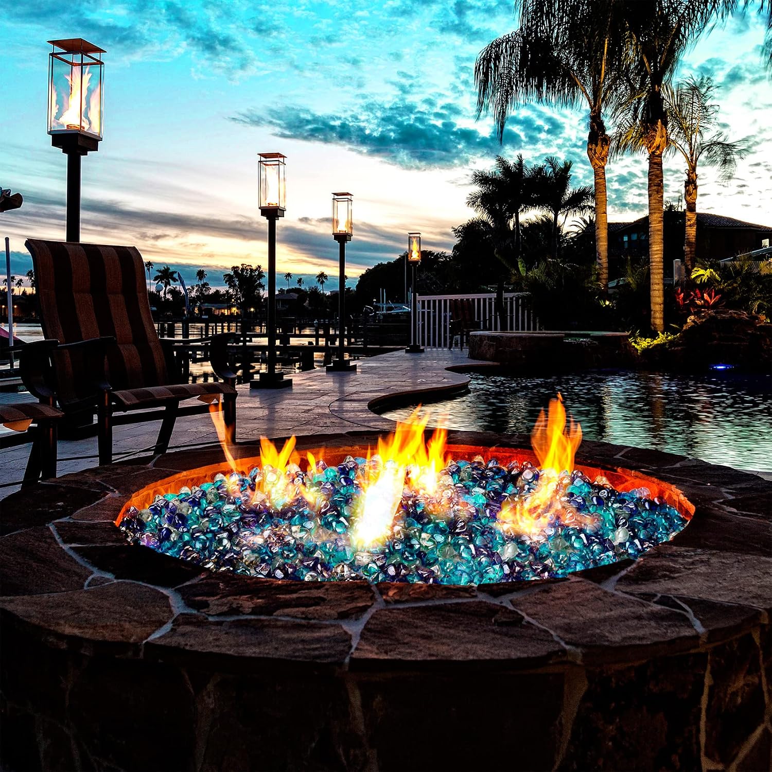Mr. Fireglass 10 Pounds 1 Inch Diamond Fire Glass, High Luster Crystal Ice | Reflective Fire Pit Glass Rocks,10 lbs, For Propane & Natural Gas Fire Pits Table Fireplace & Lanscape