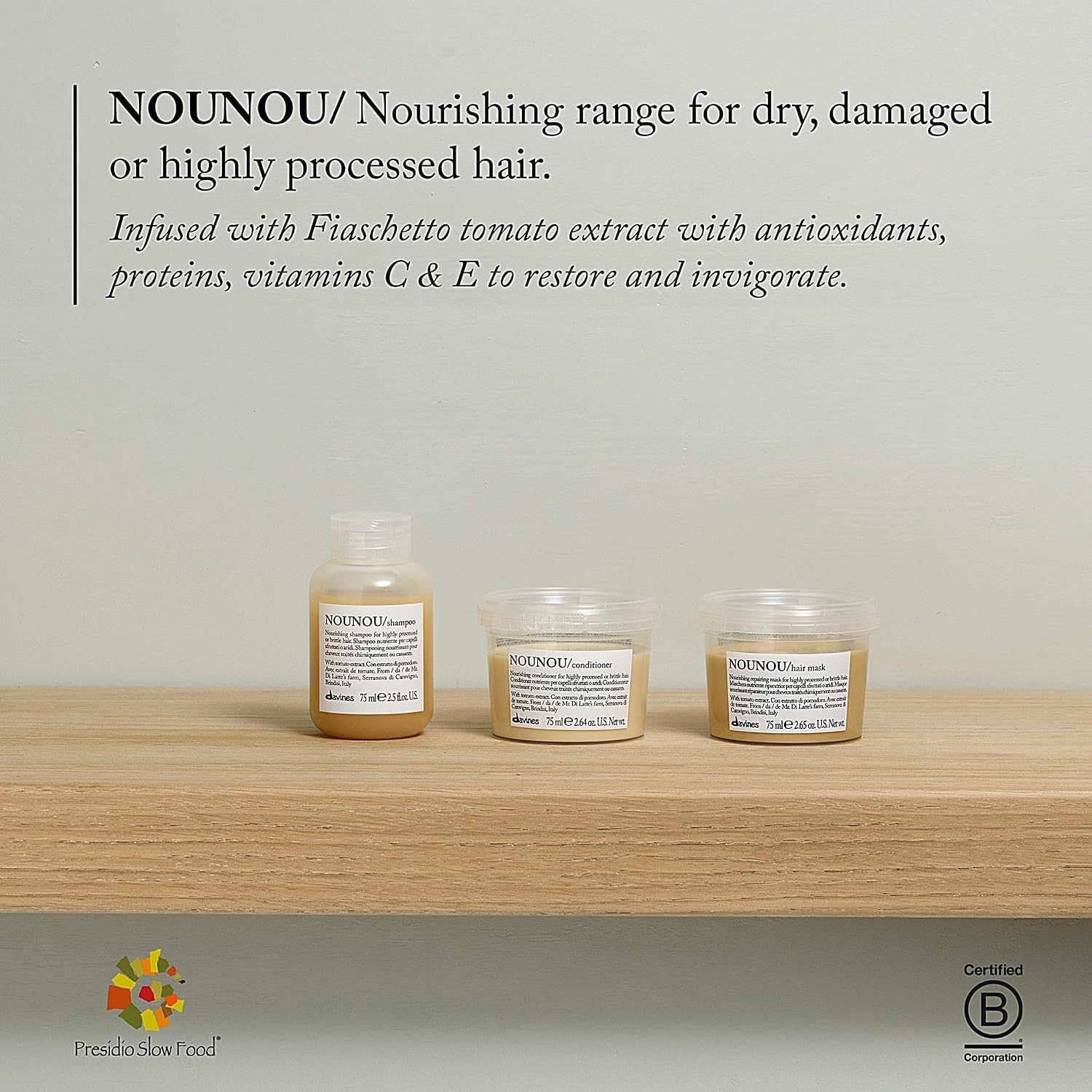 Davines NOUNOU/Shampoo, Nourishing Cleanser for Damaged, Processed or Brittle Hair - Restores Natural Softness, Shine & Body with Lupin- Hydrates Chemically Treated Hair