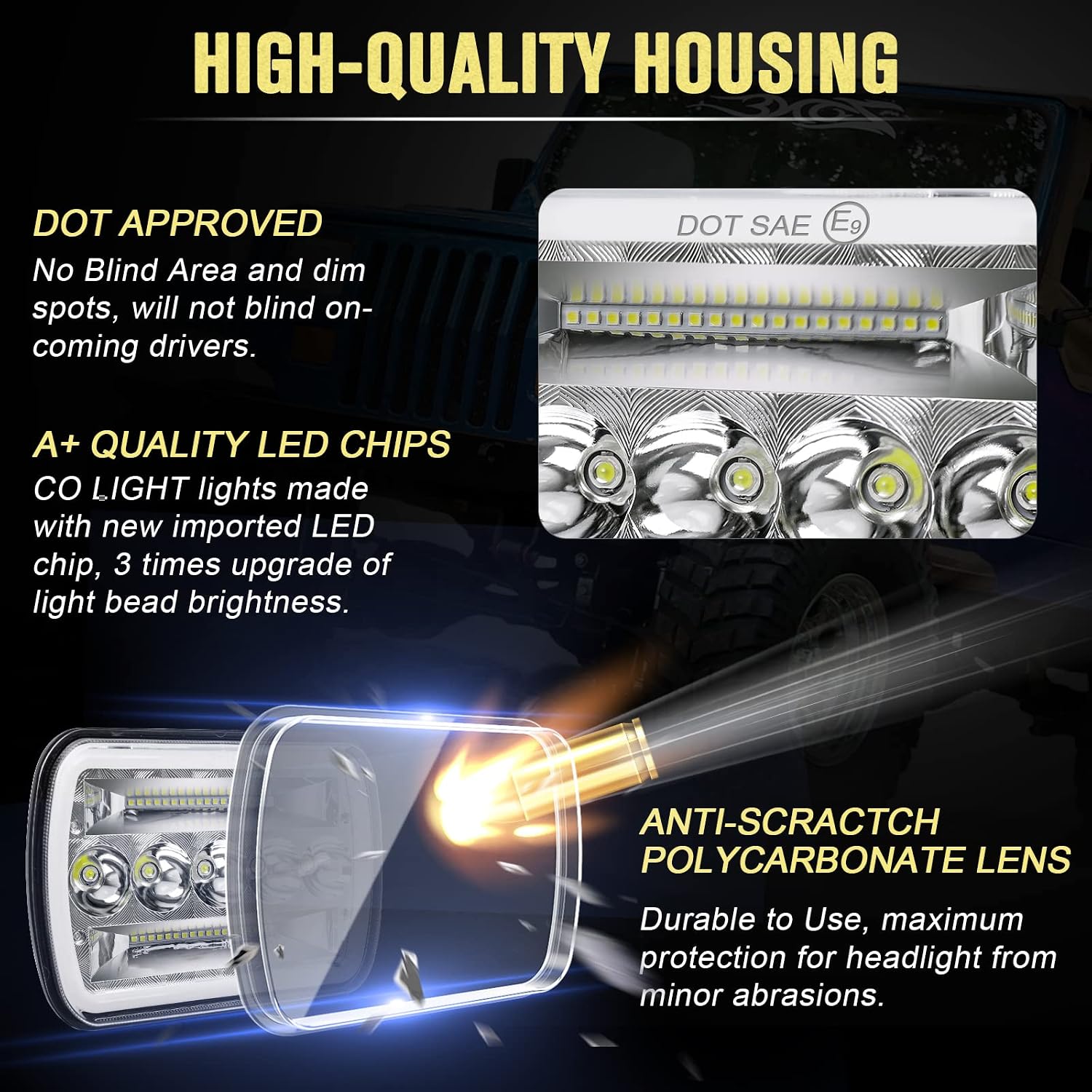 CO LIGHT 2PCS 7x6 5x7 LED Headlights, Angel Eyes Cool Halo, White & Amber DRL with Turn Signal