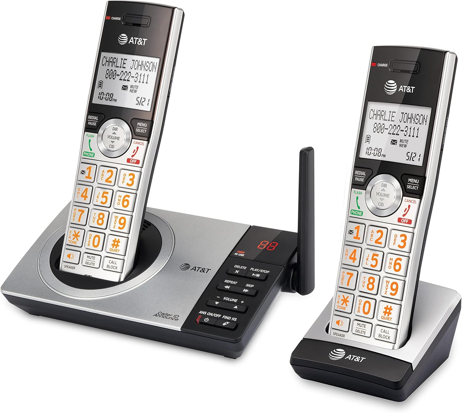AT&T DECT 6.0 Expandable Cordless Phone with Answering System, Silver/Black with 3 Handsets