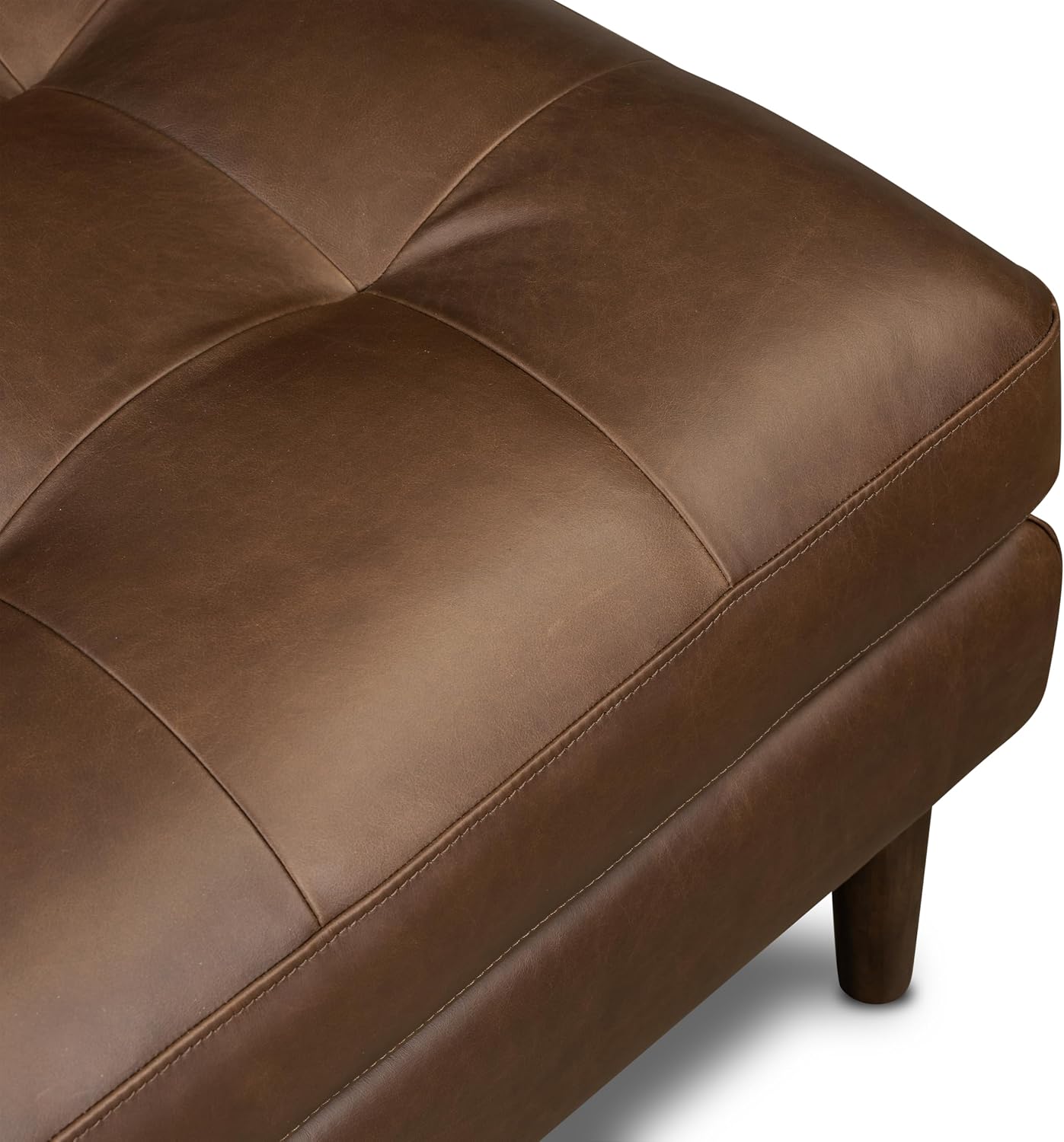 Poly & BARK 55" Tufted Leather Bed Bench for Bedroom End of Bed - Living Room Entry Way Bench - Pure Italian Leather Upholstery with a Solid Wood Frame - Ottoman Bench with Wooden Legs - Cognac Tan