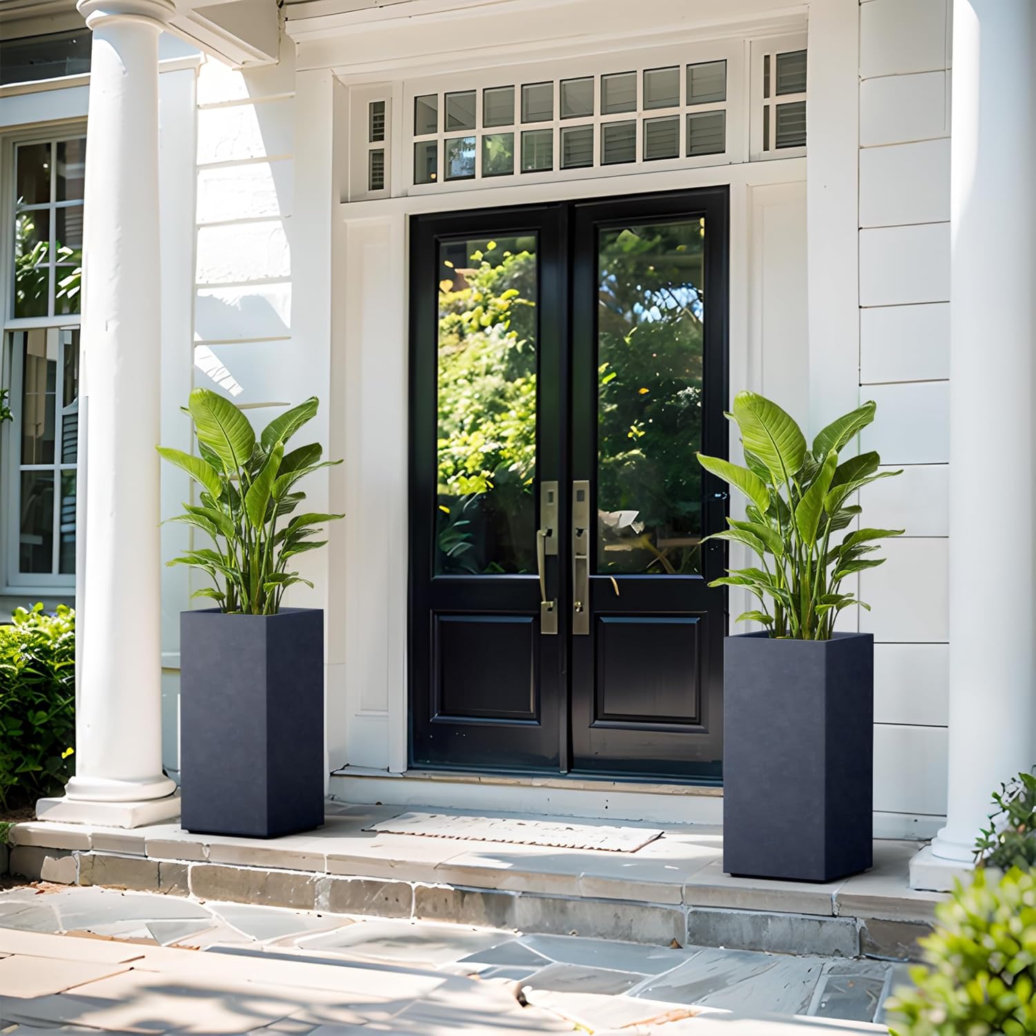 Kante Accent Column Square Pale Gray Concrete Planter 23.6" H, Outdoor