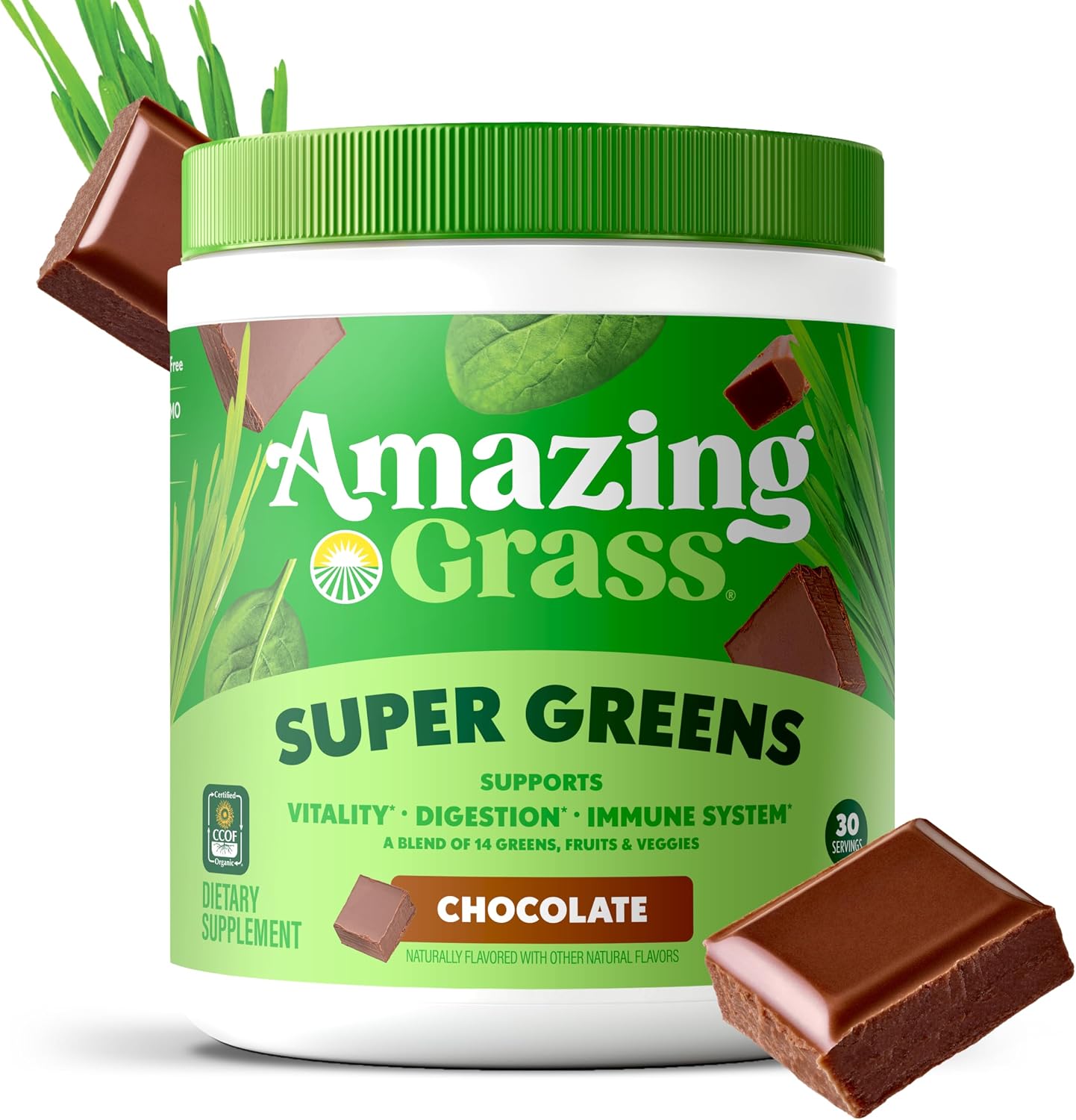 Amazing Grass Super Greens Powder Original, 60 Servings, 16.9 oz | Organic Greens Superfood Powder with Spirulina, Beet Root, Probiotics & Digestive Enzymes to Support Digestion