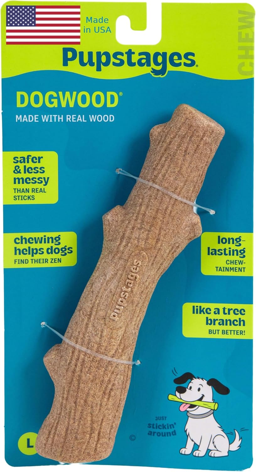 Pupstages Dogwood Dog Chew Toy, Made in the USA – Real-Wood Blend, Natural Flavor & Texture, Moderate Chewers, Small, 5.4"
