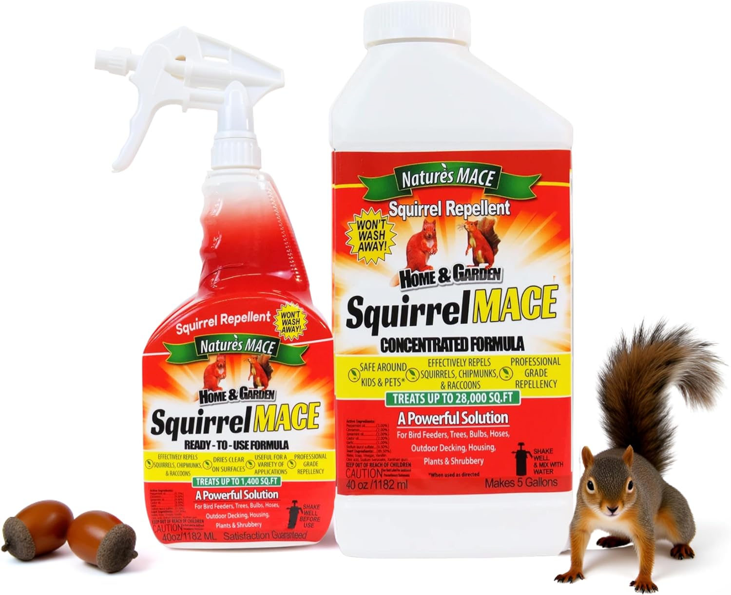 Nature's Mace Squirrel Mace Repellent 40 oz Spray | Squirrel and Chipmunk Repellent, Keep Squirrels Out of Your Garden, Attic, Bird Feeders, Fruit Trees, Plants, Potted Plants.