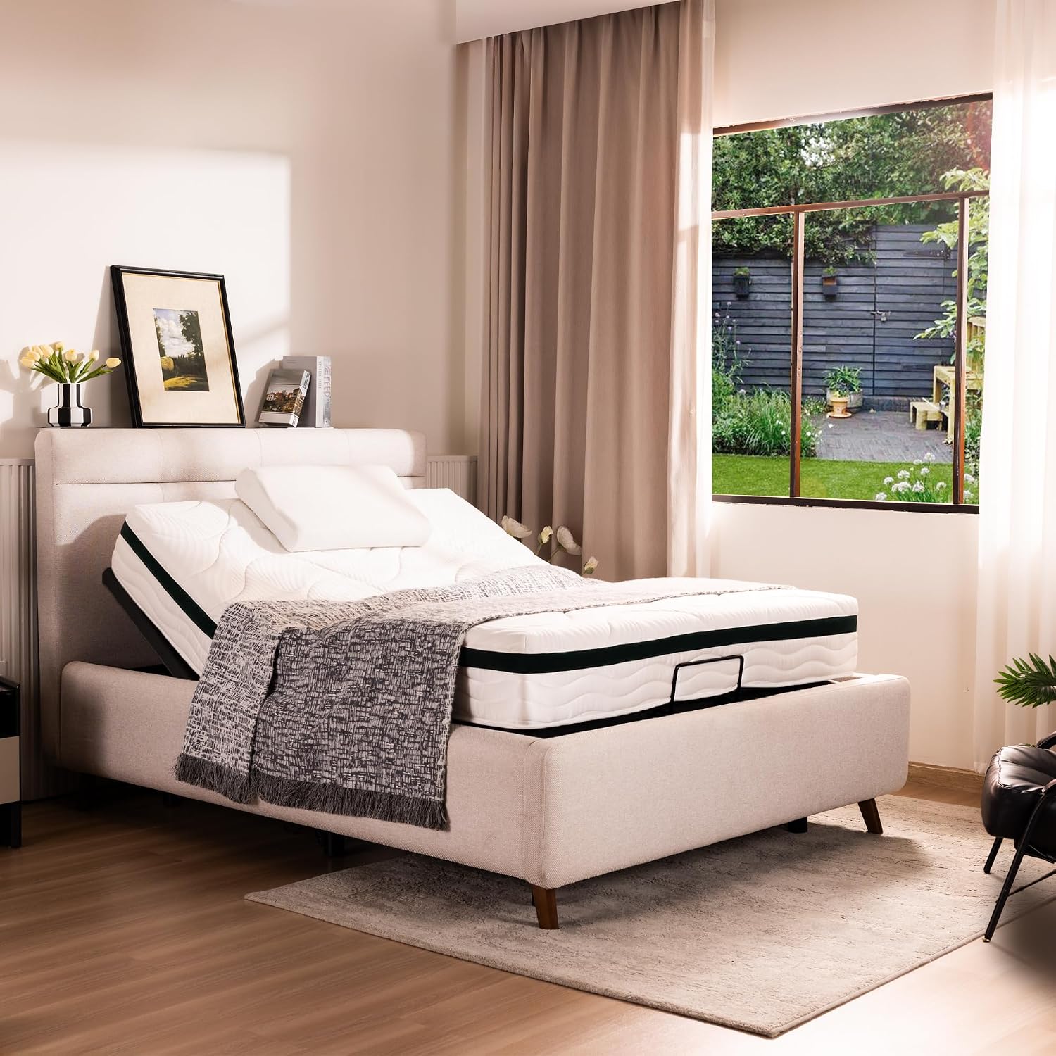 Fromann Adjustable Electric Twin XL Bed Base Frame with Massage, USB Type-C Ports, Zero Gravity, Under Bed Led Lighting and Three Leg Height (Black)