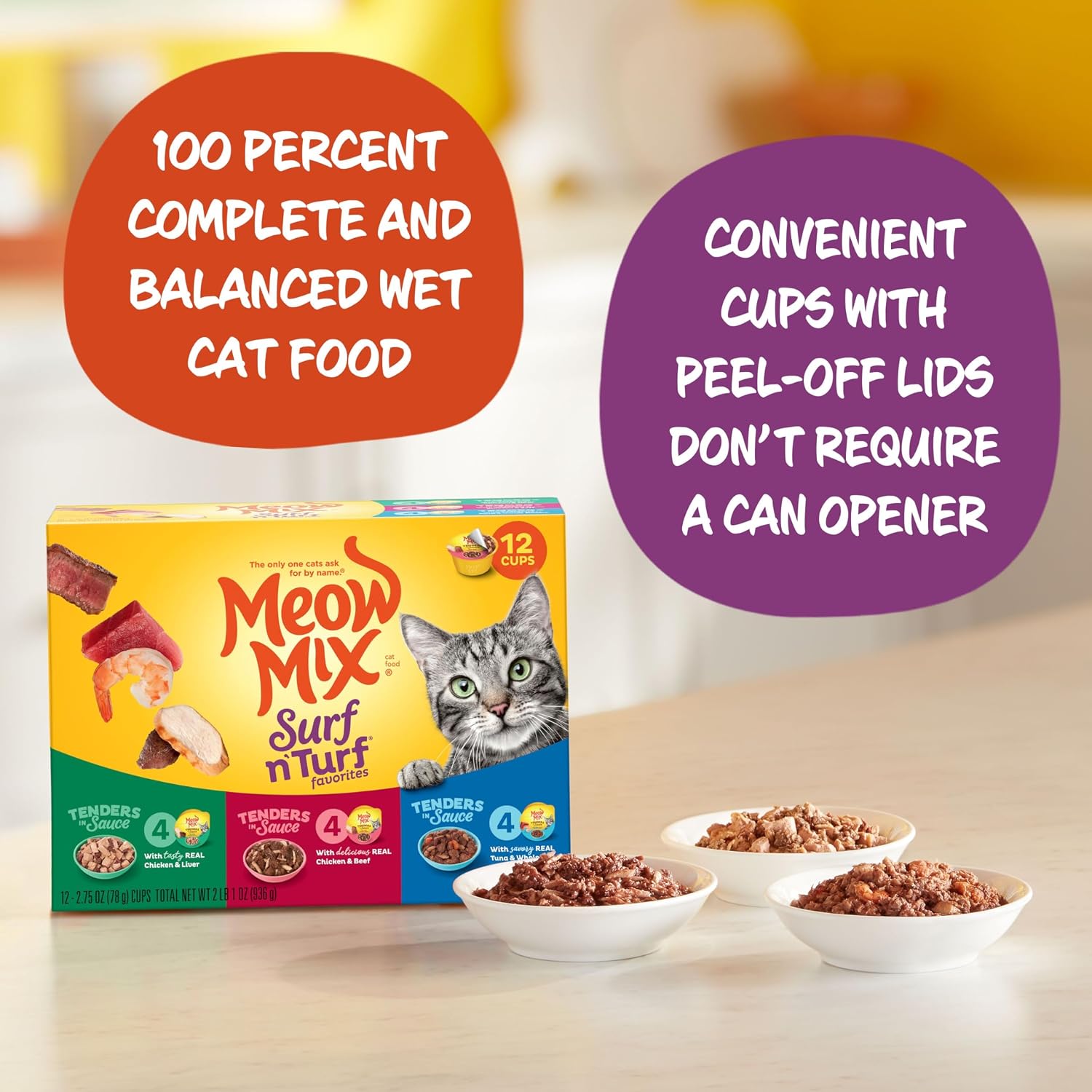 Meow Mix Tenders in Sauce, Wet Cat Food with Tuna & Whole Shrimp, 12 Cups