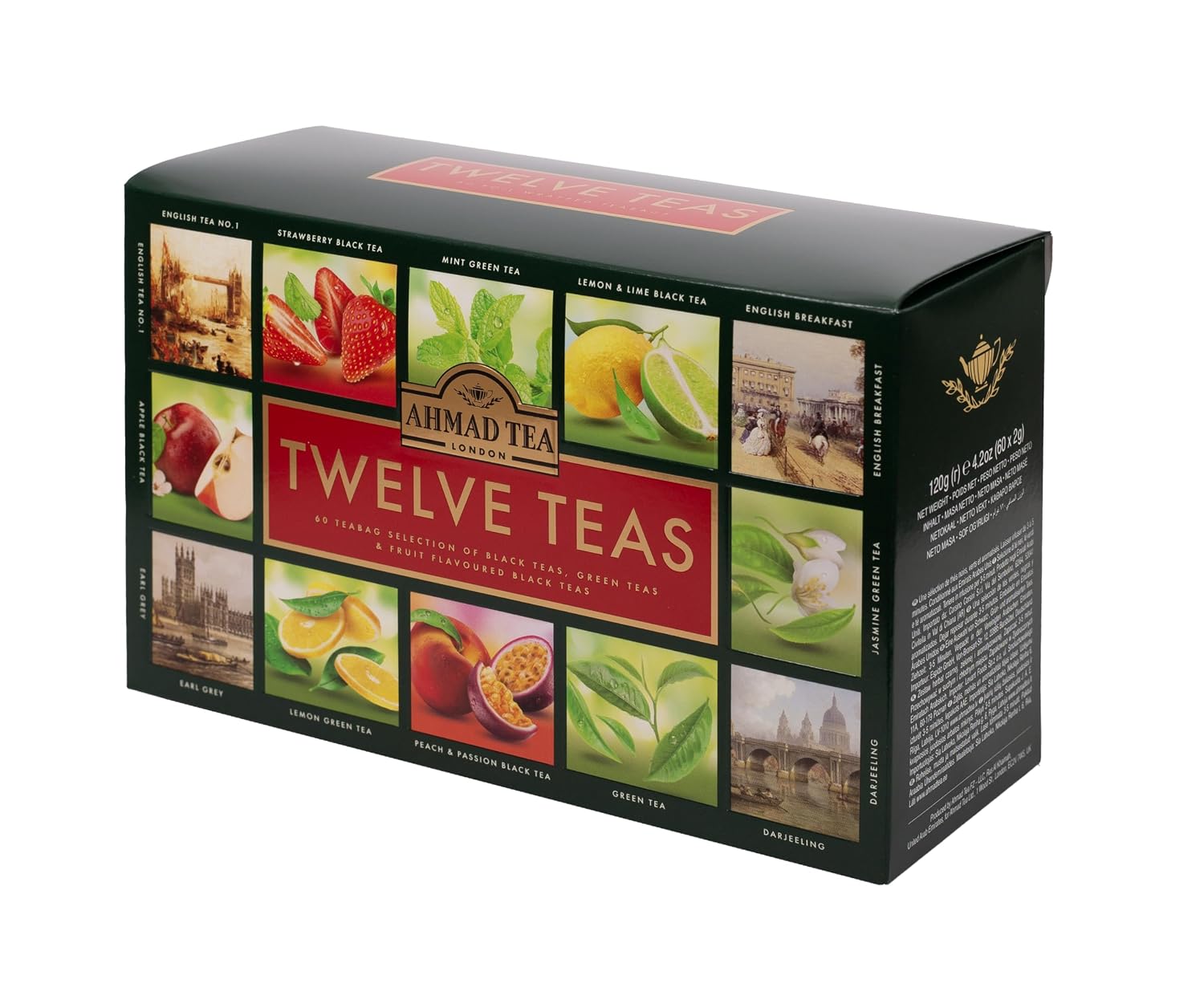 Ahmad Tea Green Tea, Evergreen Selection Pack Teabags, 60 Foil Teabags - Caffeinated & Sugar-Free