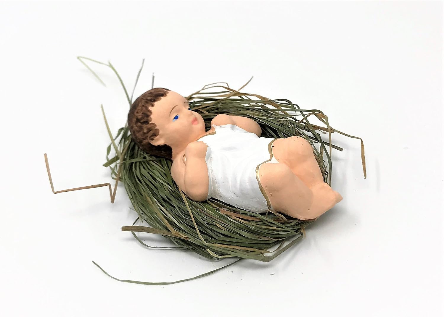 4 Inch Baby Jesus in Manger Figurine, Small Baby Jesus Manger Crib for Nativity Set on Natural Hay, Handcrafted Holy Gift Made in Poland