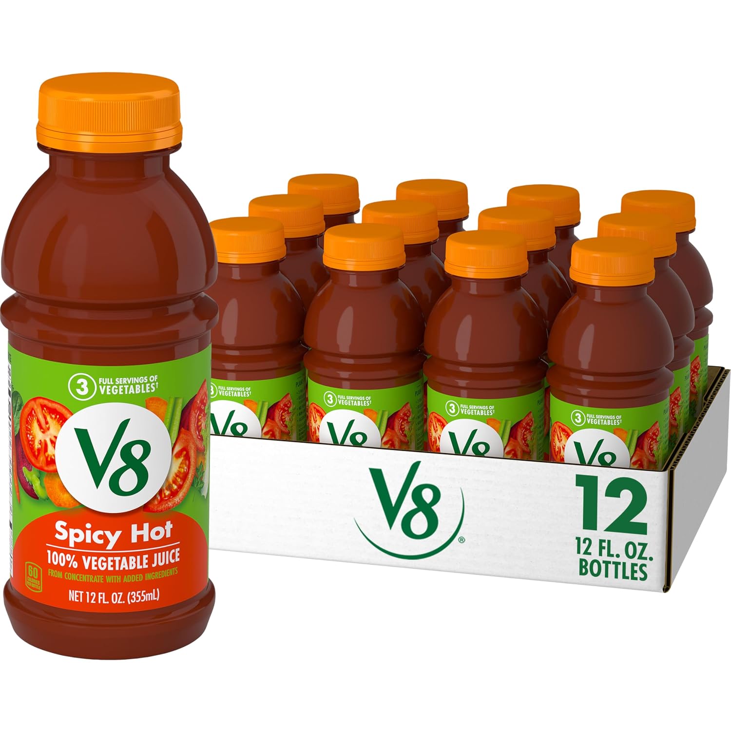 V8 Original 100% Vegetable Juice, 12 fl oz Bottle (12 Pack)