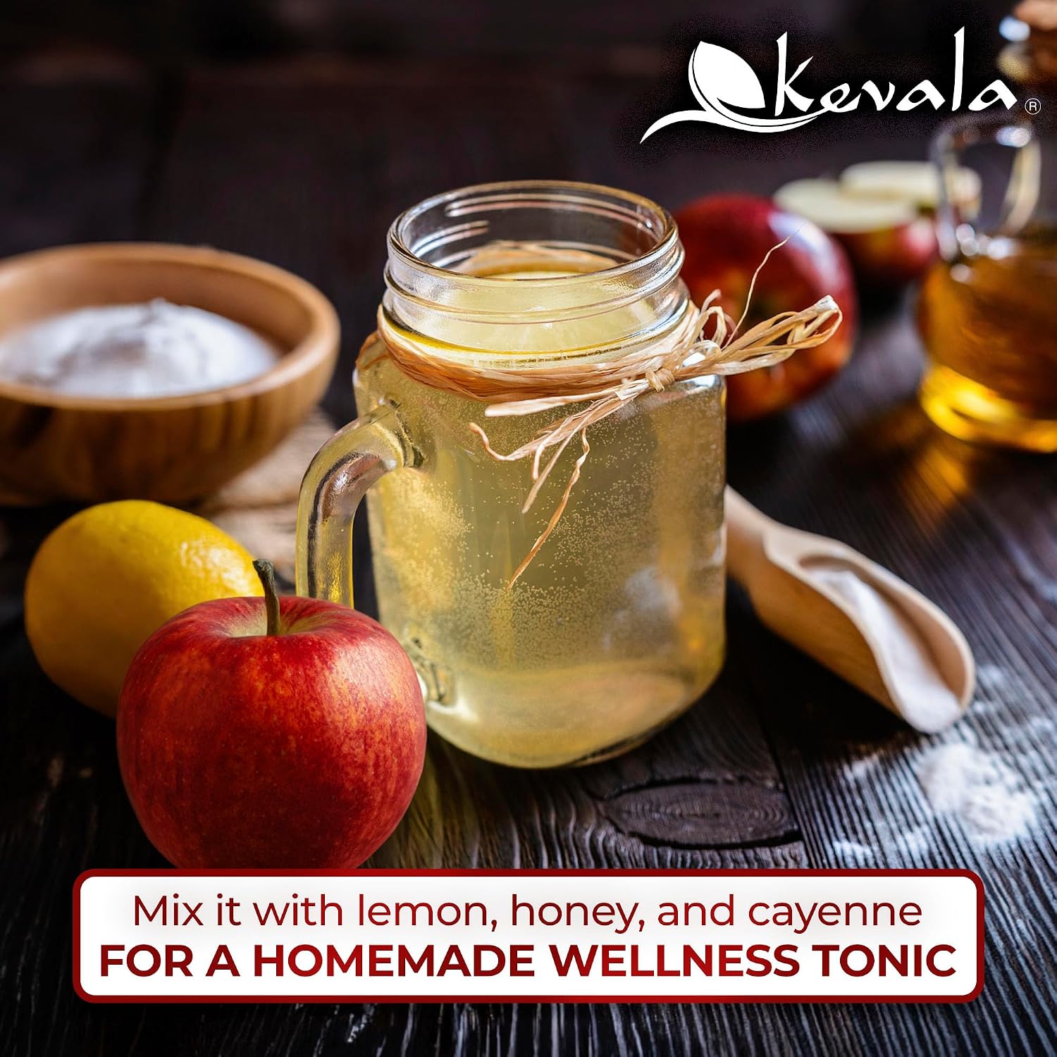 Kevala Organic Raw Apple Cider Vinegar - 35 oz, Cooking, Baking, Hair Care | Gluten Free and Peanuts Free, Ingredient for Vinaigrettes, Dressings, and Detox Shots, Contains the Natural Mother of Vinegar