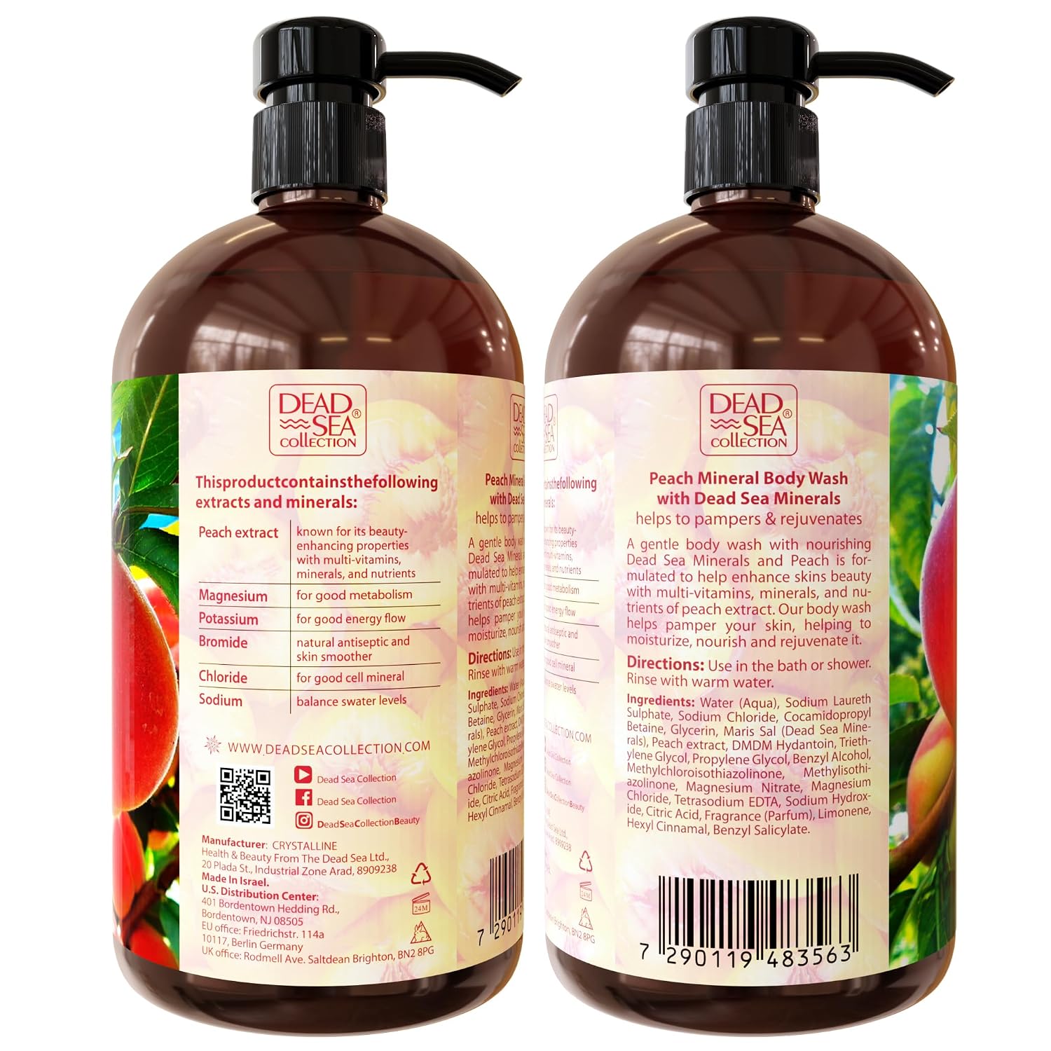 Dead Sea Collection Coconut Body Wash for Women and Men - with Pure Dead Sea Minerals and Coconut Oil - Cleanses and Moisturizes Skin - Pack of 2 (67.6 fl. oz)