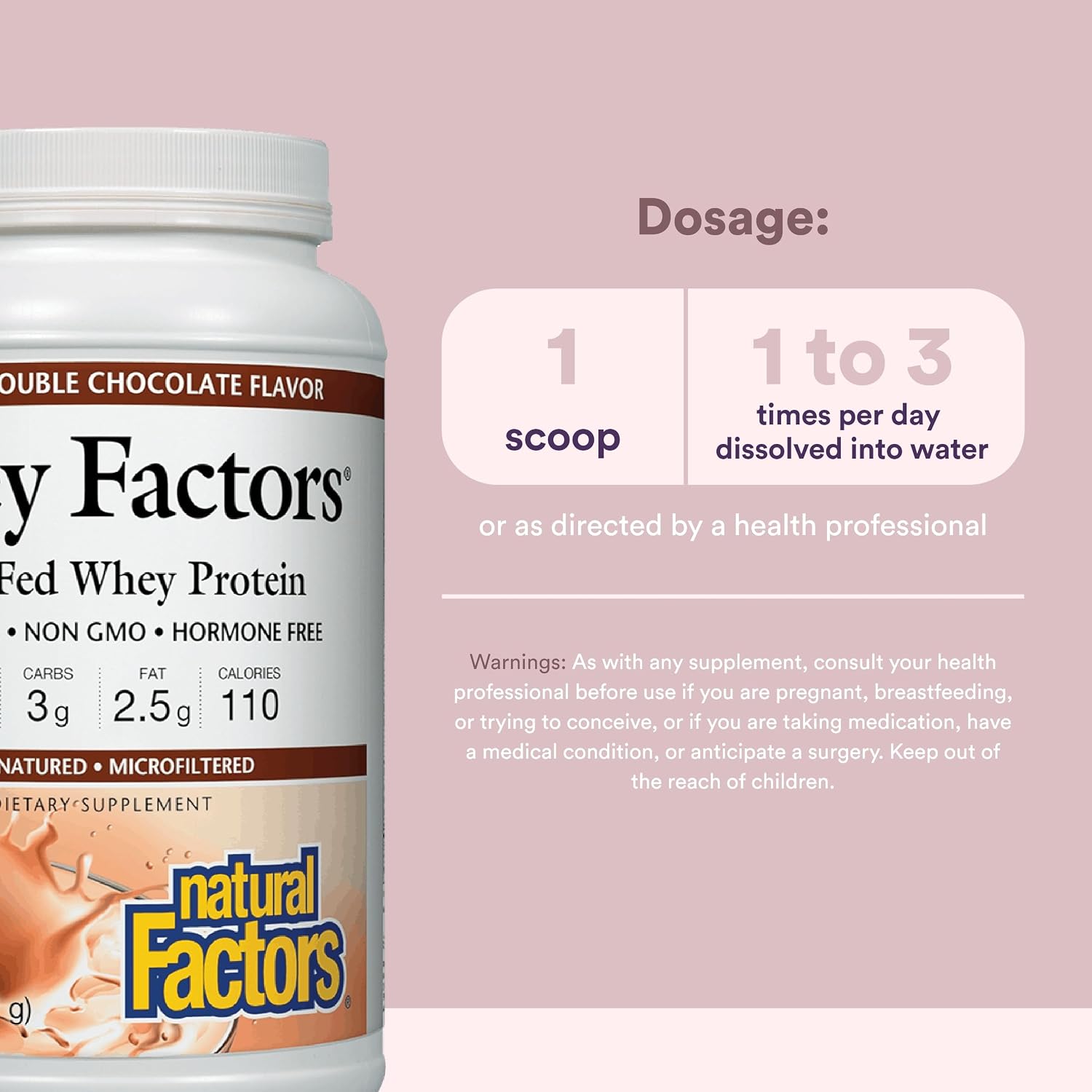 Whey Factors by Natural Factors, Grass Fed Whey Protein Concentrate, Aids Muscle Development and Immune Health, Unflavored, 2 lb