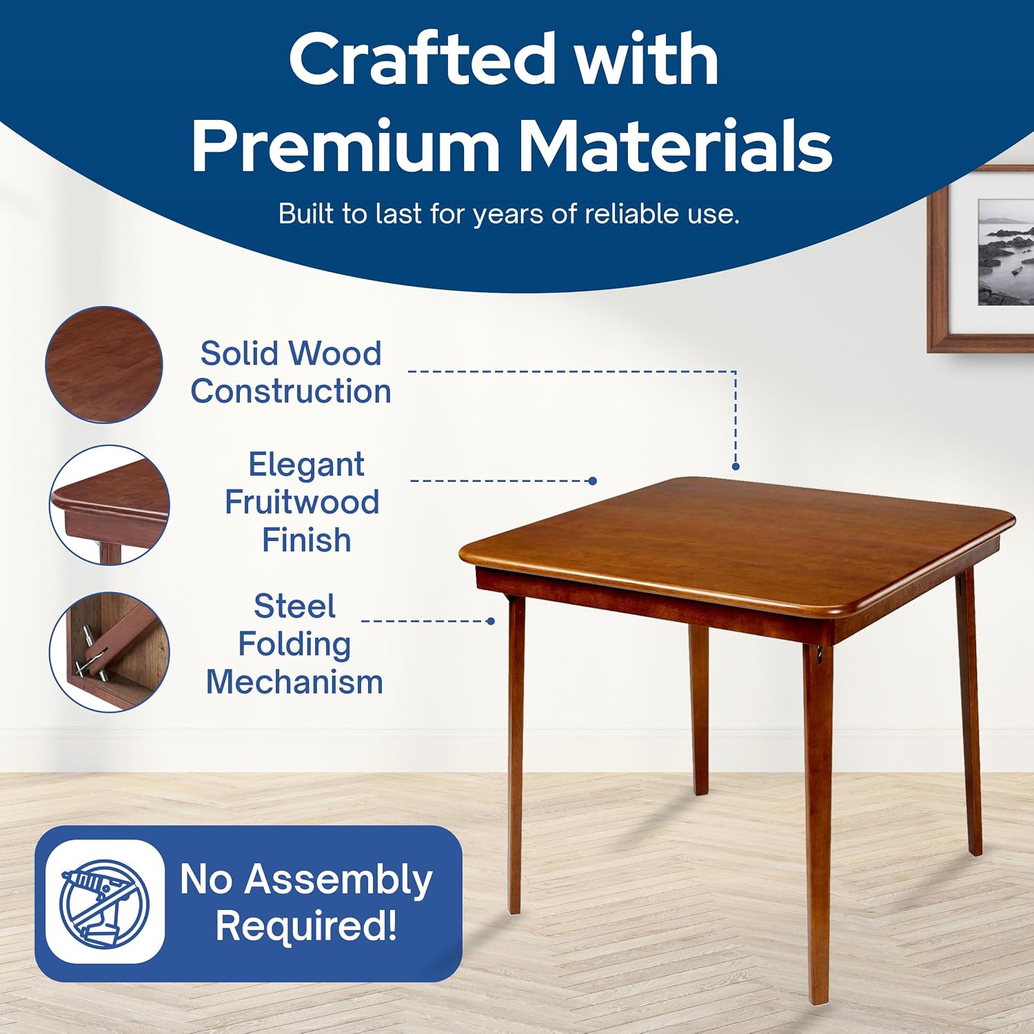 Stakmore Classic Straight Edge Square Wood Folding Table, 32x32, Oak | Foldable Card Table, Wooden Tabletop Furniture for Cards, Board Games & Dining