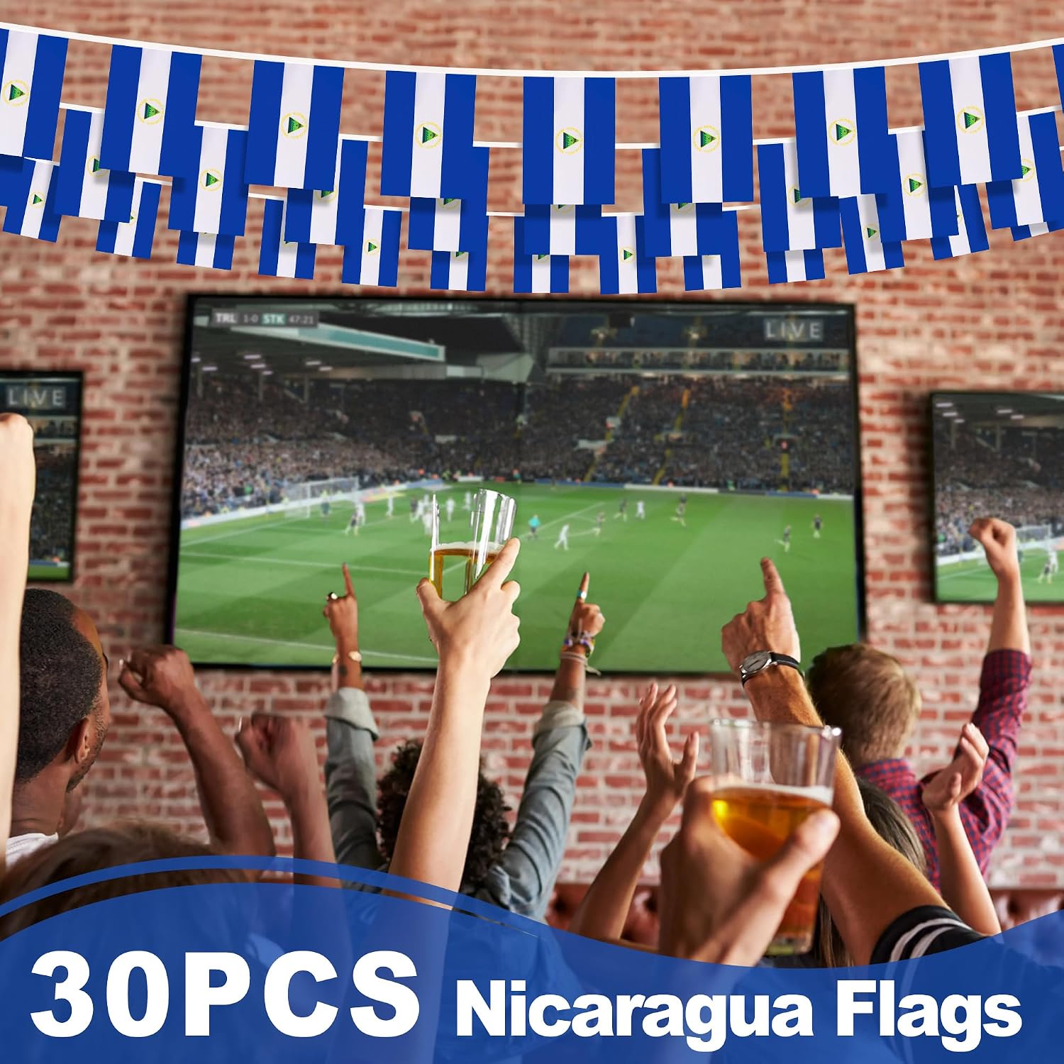 Nicaragua String Flag Pennant Banner, Small Mini Nicaraguan Flags Bunting Banner, National Country Decoration for School, Party, Sports Events, Patriotic Festival, 33 Feet 30 Flags