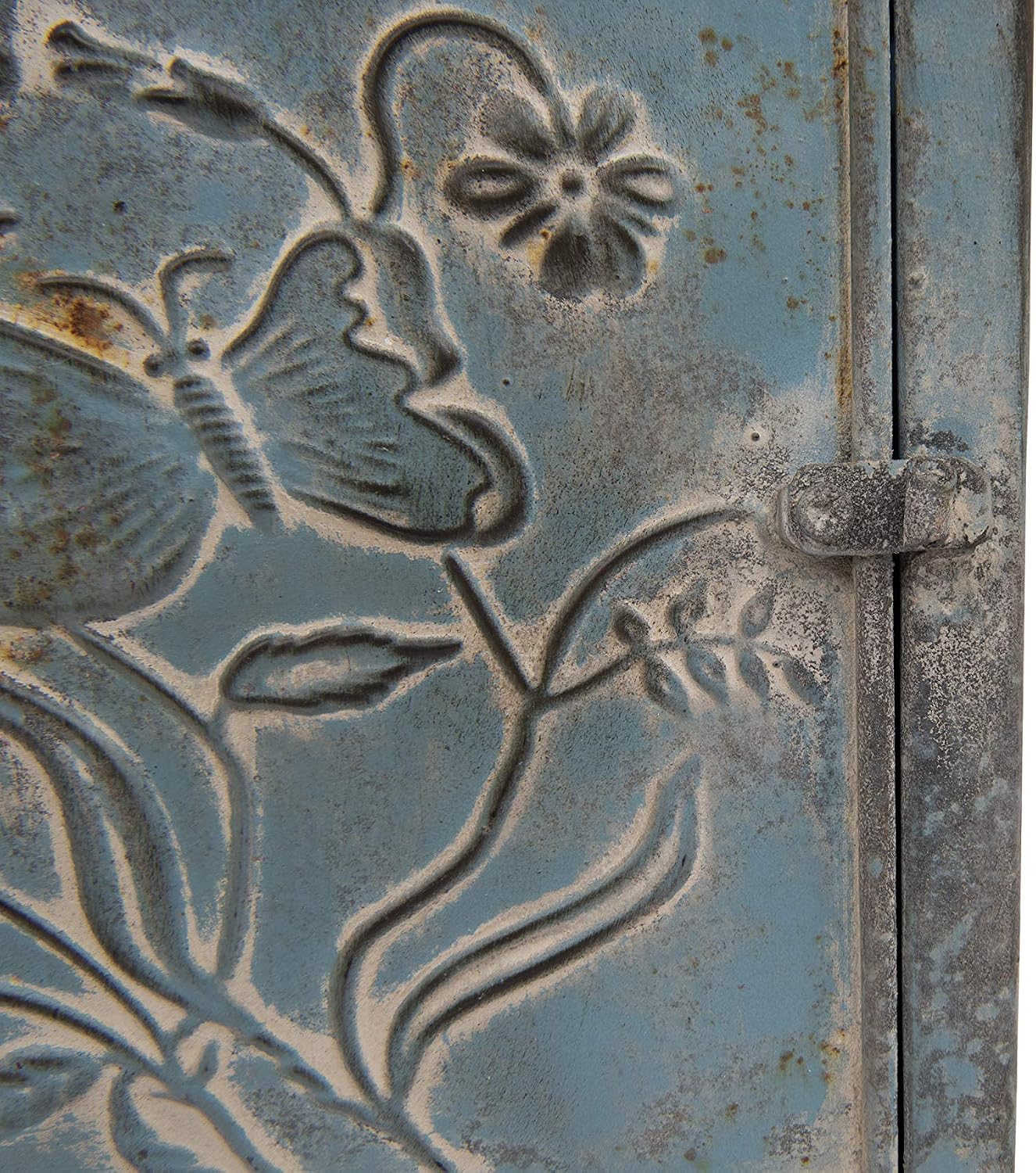Creative Co-Op Distressed Blue Embossed Tin Mail Box