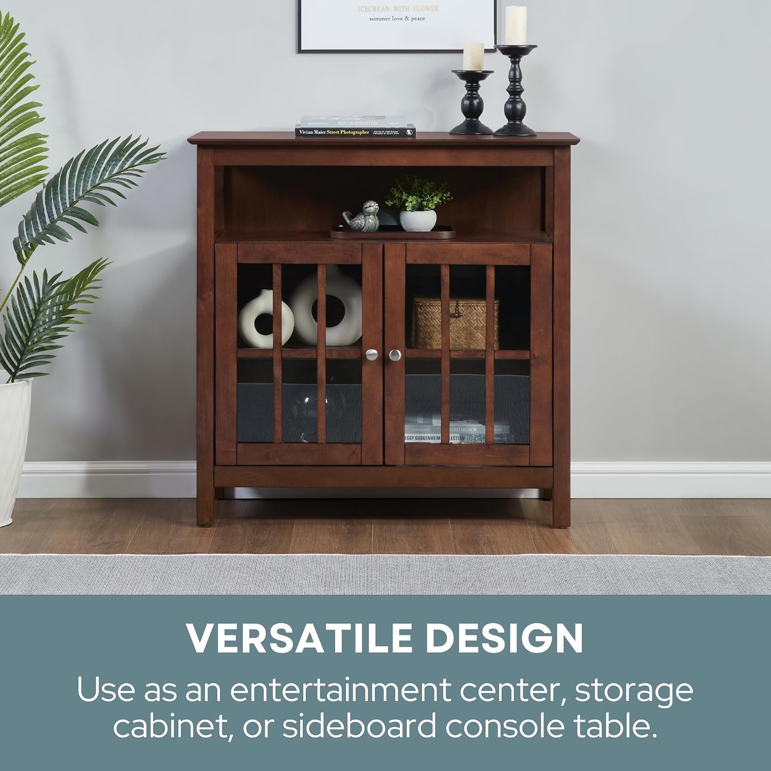 Convenience Concepts Big Sur Highboy TV Stand with Storage Cabinets and Shelves in White Finish
