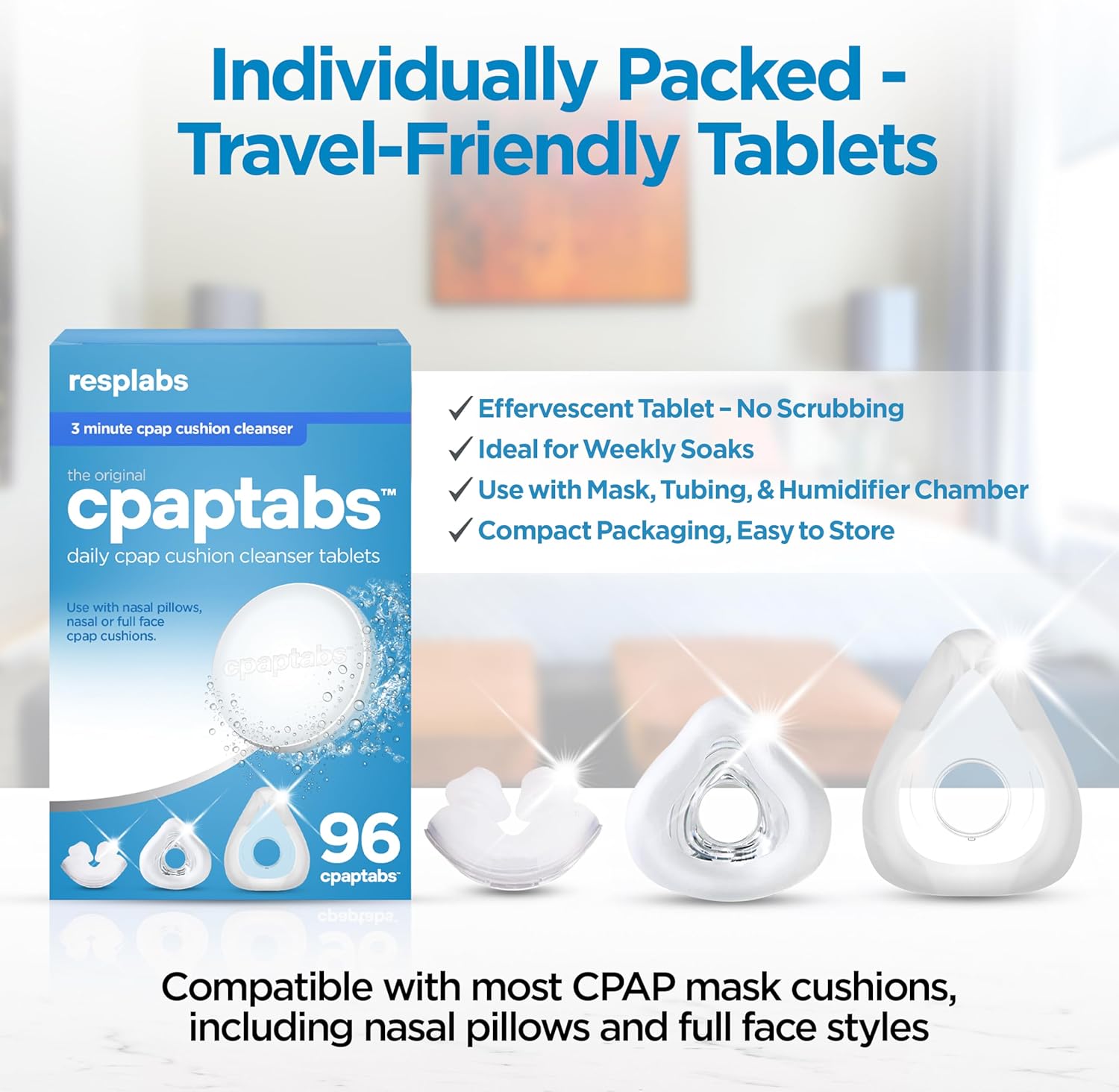 resplabs CPAP Cleaning Tablets, 96 Pack - Effervescent Cleaner for CPAP Masks, Tubing, and Humidifiers - 3 Month Supply