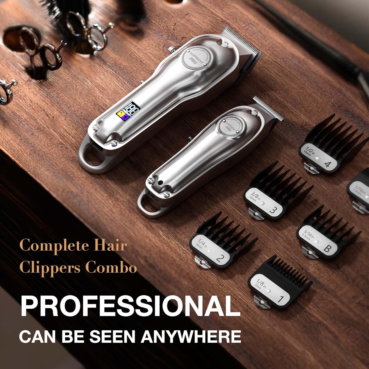 SUPRENT® PRO Professional Hair Clippers for Men- Hair Cutting Kit & Zero Gap T-Blade Trimmer Combo- Cordless Barber Clipper Set with LED Display