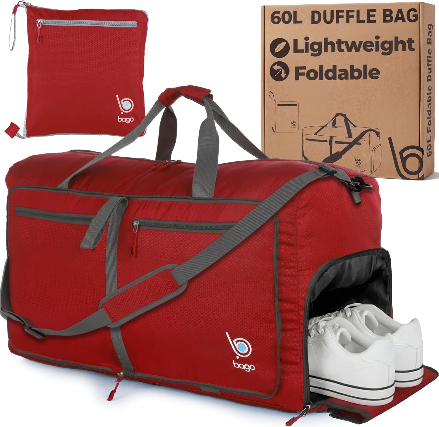 Bago Large Duffle Bag for Travel Women & Men. Durable Lightweight Foldable Travel Duffel Bags For Traveling Women. 80L Duffle Bags For Overnight Bag With Shoe Compartment Collapsible Weekender duffel