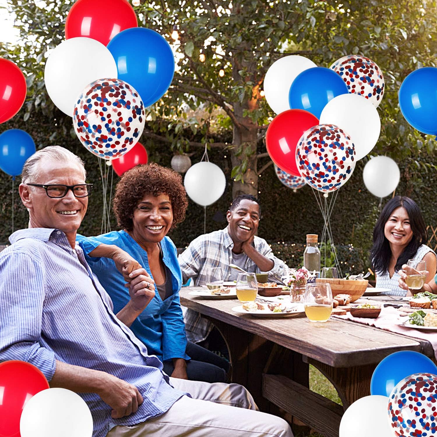 JOYYPOP 80 PCS Red White Blue Balloons 12 in with Confetti for 4th of July