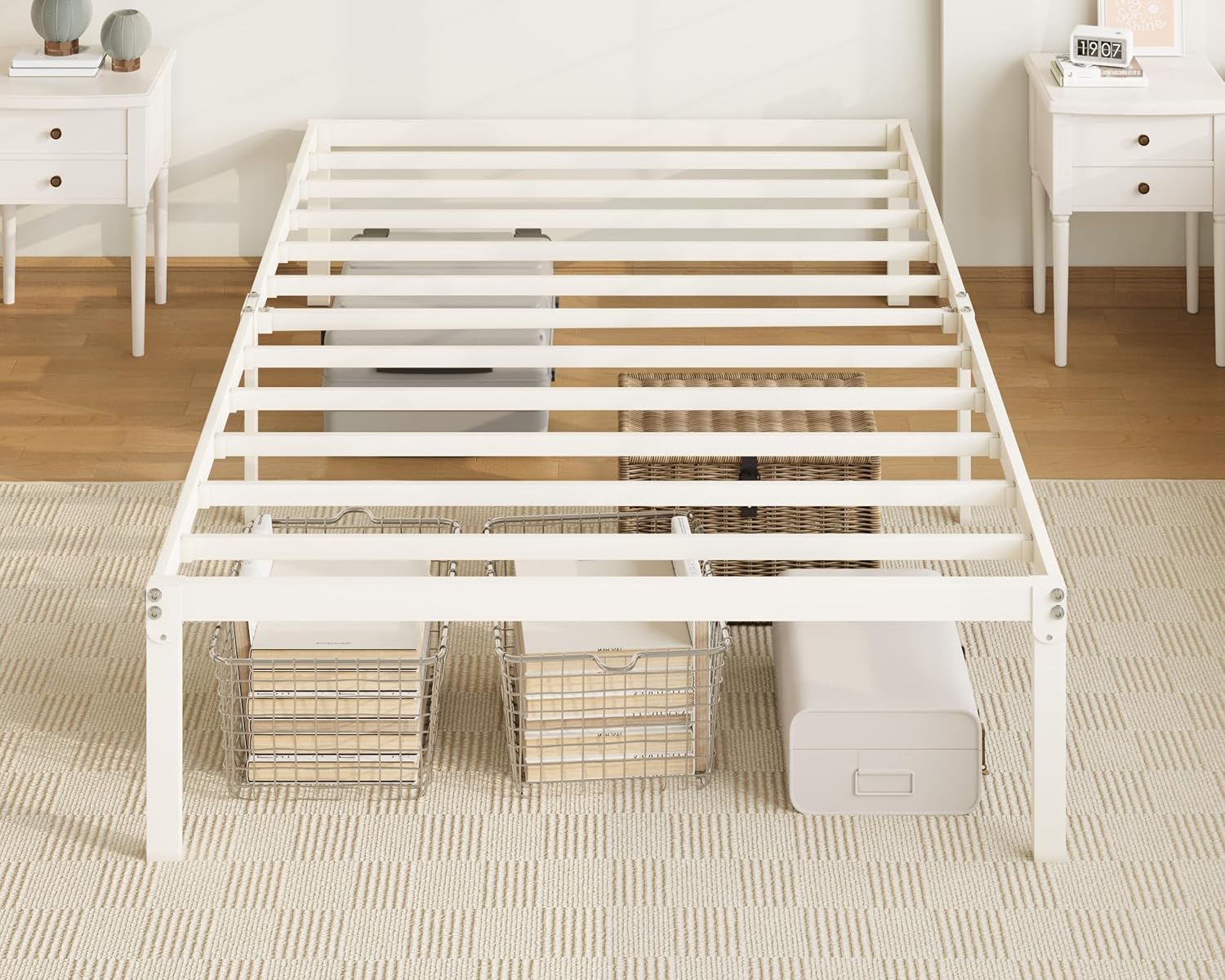 Allewie Full Size Bed Frame, 14 inch Metal Platform Beds with Storage Space, No Box Spring Needed and Easy Assembly, White