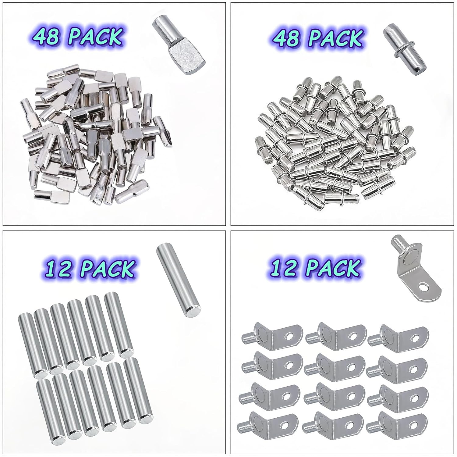 120Pcs Shelf Pins Kit, 4 Styles Nickel Plated Shelf Support Pegs