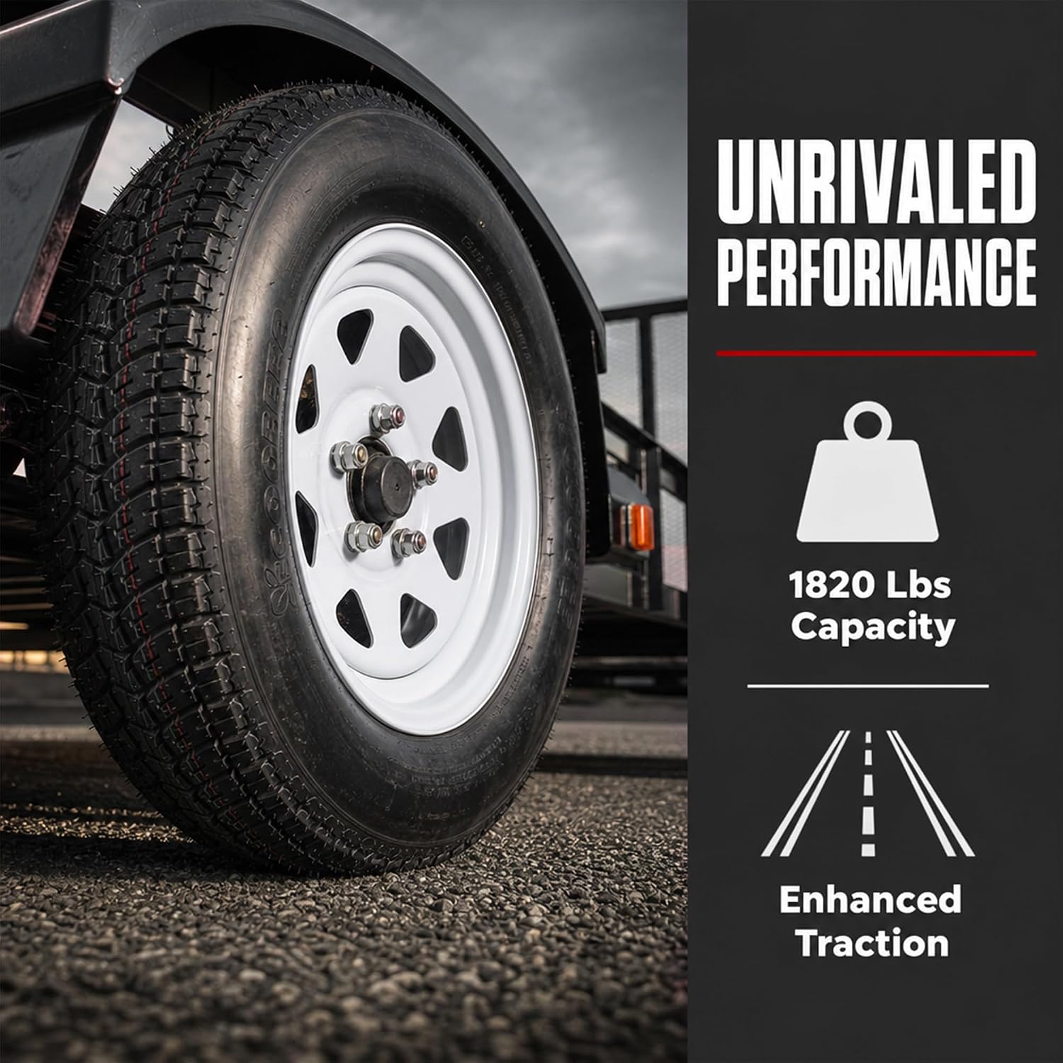 eCustomrim Trailer Tire Rim Assembly ST205/75D15 F78-15 Load C 5 Lug White | Load Range C 6 Ply Tire, 15 Inch 5 Lug On 4.5 Inch Center