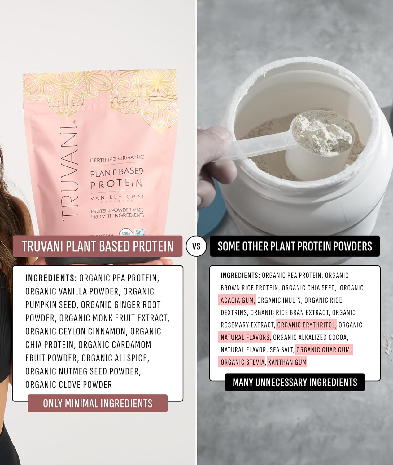 Truvani Organic Plant Based Protein Powder | Chocolate | 1 Serving
