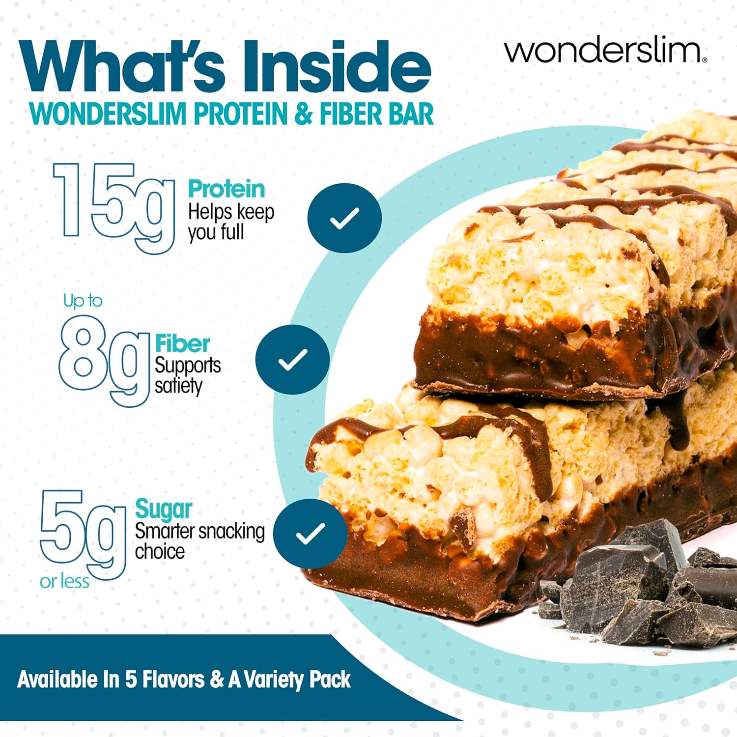 Wonderslim High Fiber Protein Bars, Low Calorie Snack – Fluffy Nutter, 7ct | 15g Protein, 7g Fiber – Gluten-Free, Low Sugar, Protein Snack Bars for Hunger & Craving Control, Weight Management Support