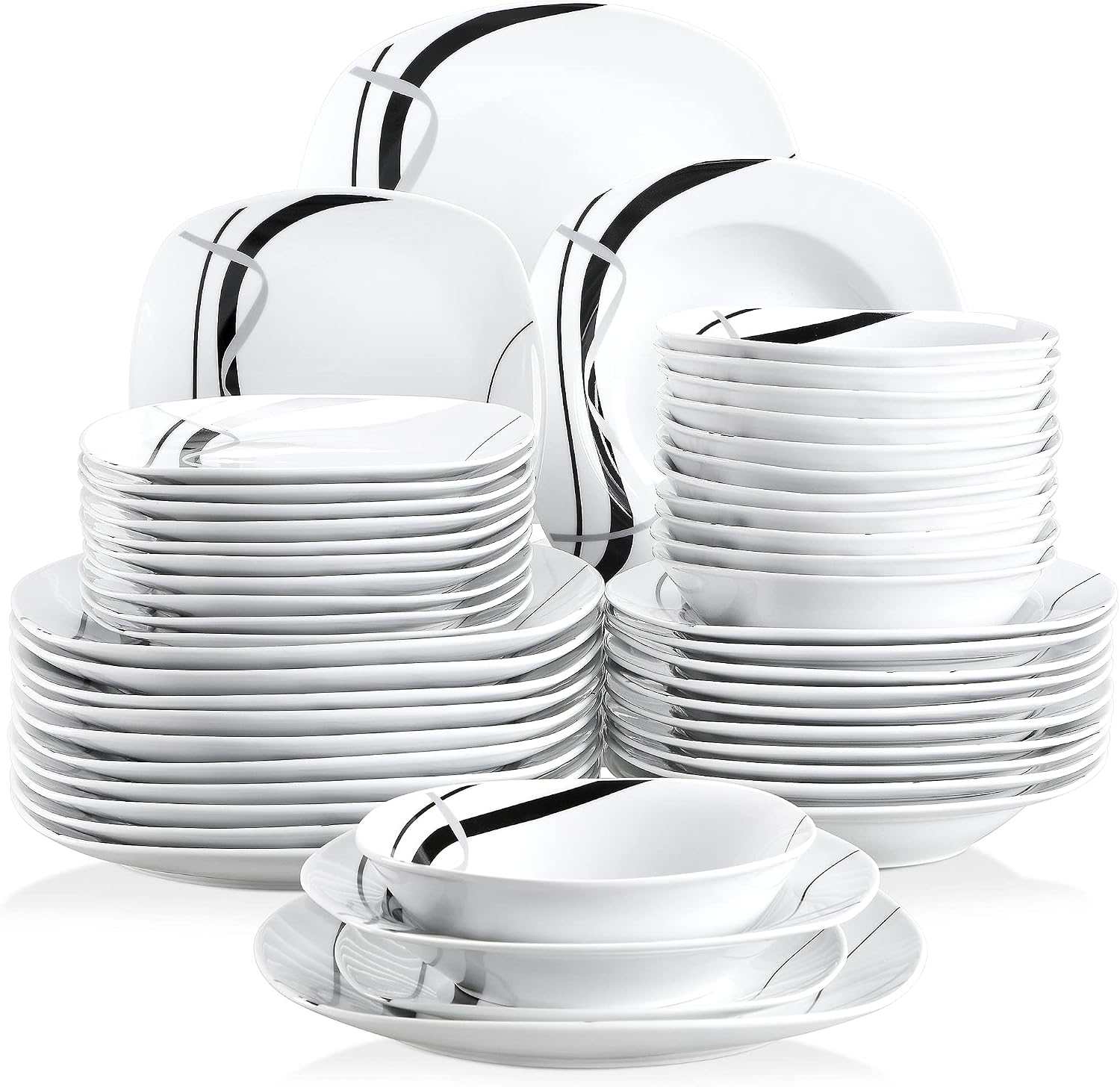 VEWEET 30 PCS Ceramic Dinnerware Sets for 6, Pink Floral Dish Set, ANNIE | Porcelain Dinner Set Including Dessert Plates, Soup Plates, Dinner Plates, Cups & Saucers, Microwave & Dishwasher Safe