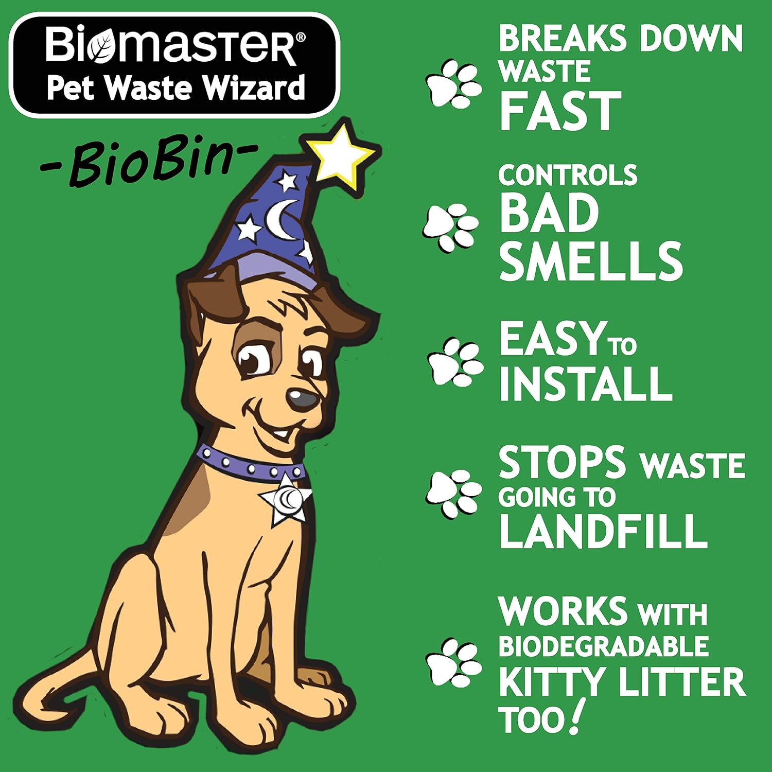 Biomaster Pet Waste Wizard BioBin Composter for Dog Poop - Outdoor Digester System with Enzyme Sachets - Disposal Unit 10"x18"