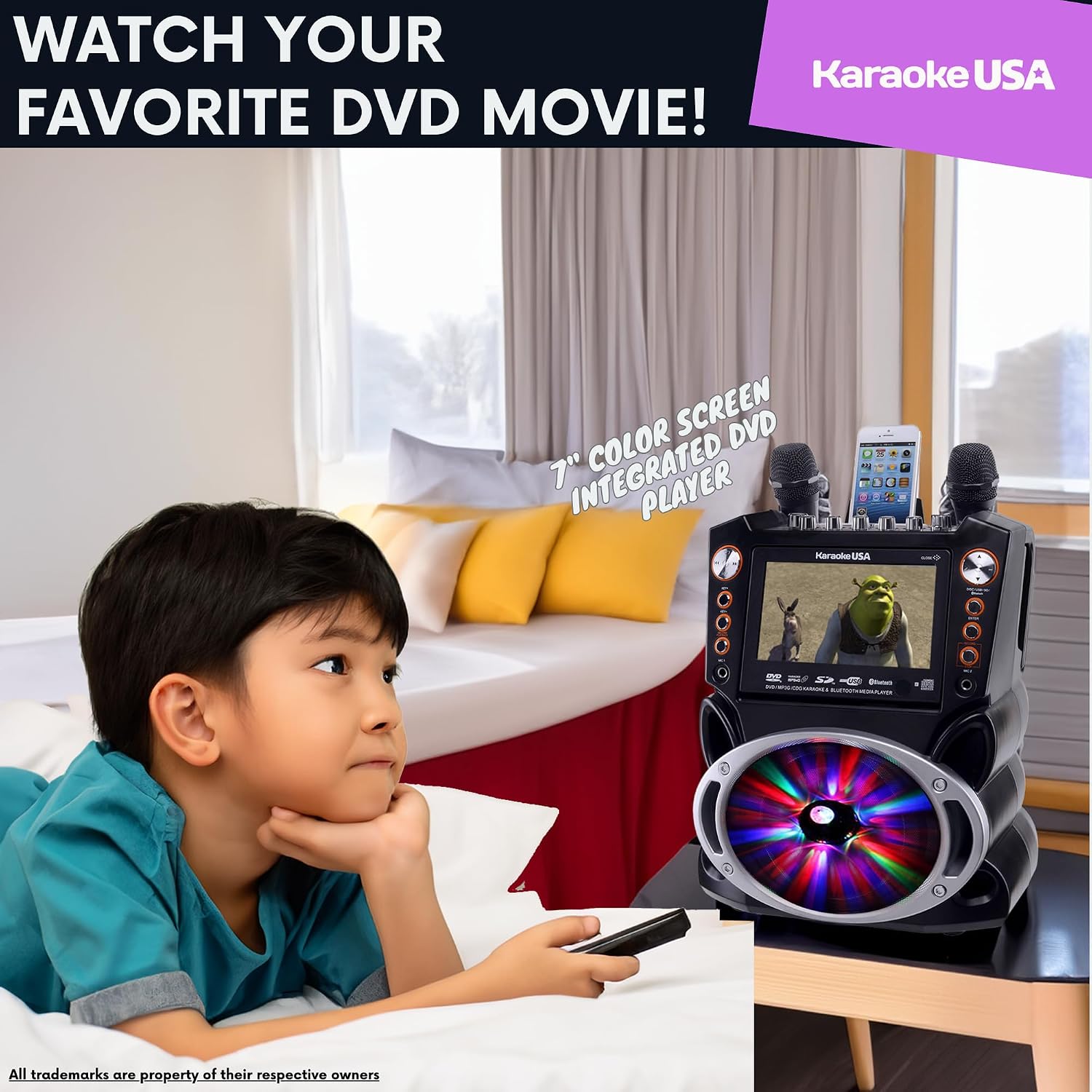 Karaoke Machine with Lyrics Display 7" Screen. CD+G, DVD, MP3+G, MP3