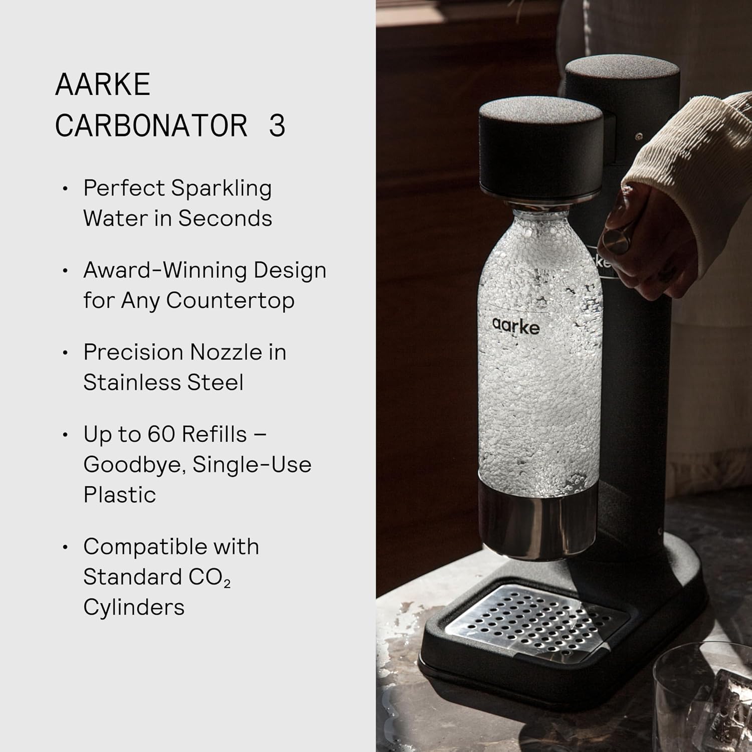 Aarke Carbonator 3 - Premium Sparkling Water Maker, Matte Black